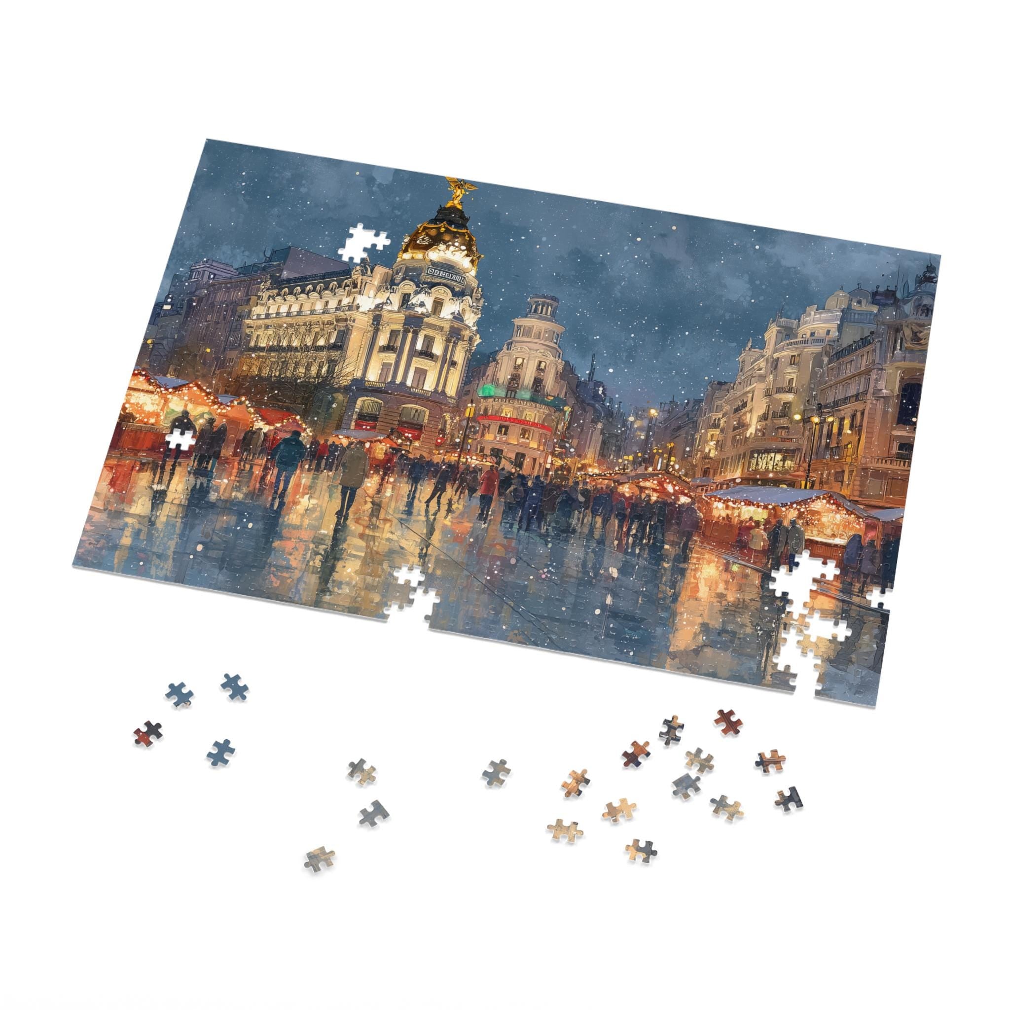 Madrid Spain Christmas Puzzle, Personalized Gift Festive Market, Travel Keepsake, Family Holiday Souvenir