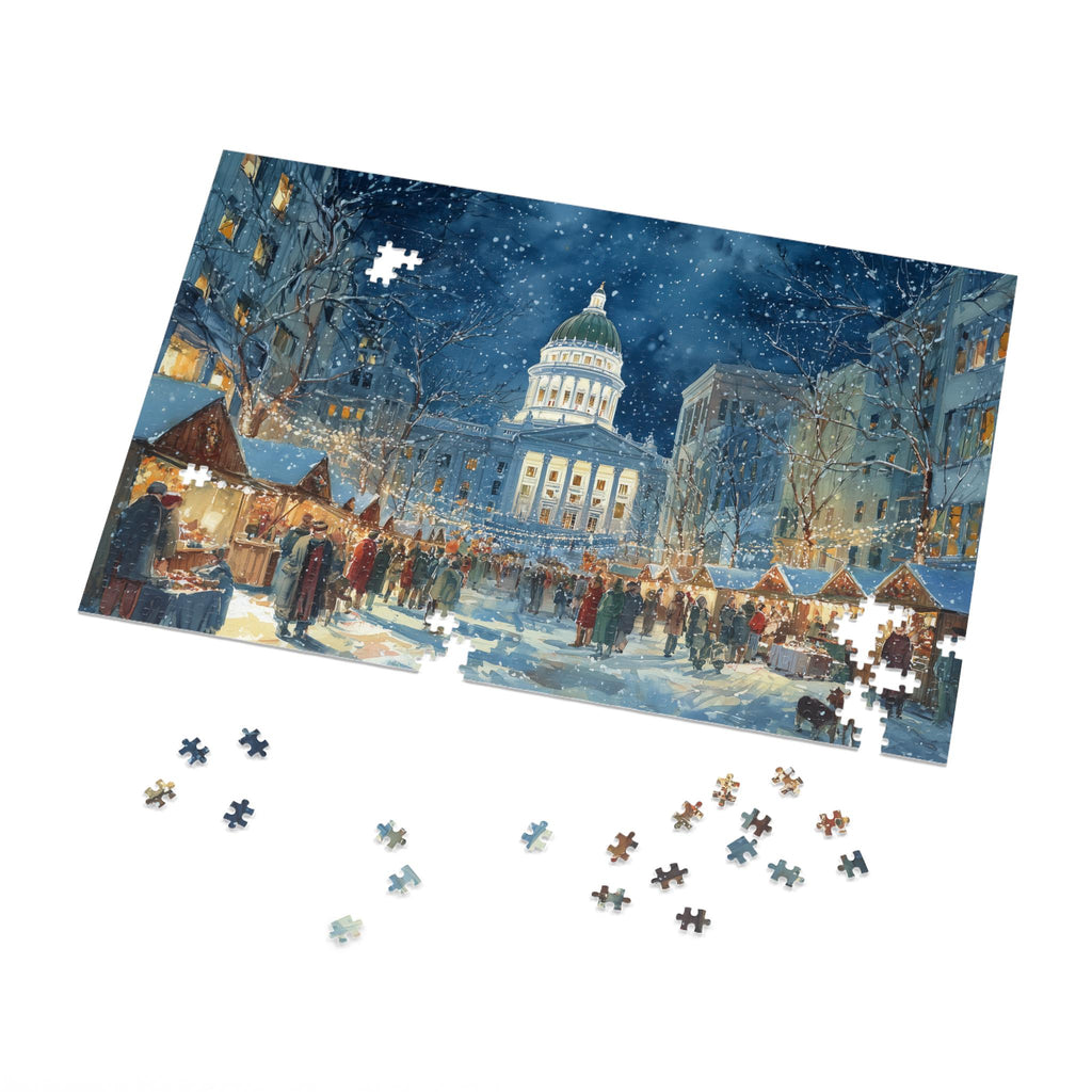 Madison Wisconsin Christmas Puzzle, Personalized Gift Festive Market, Travel Keepsake, Family Holiday Souvenir