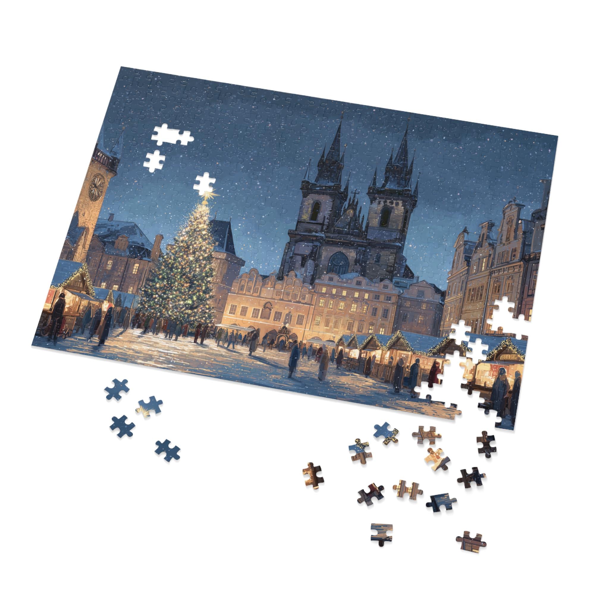 Prague Czech Republic Christmas Puzzle, Personalized Gift Festive Market, Travel Keepsake, Family Holiday Souvenir