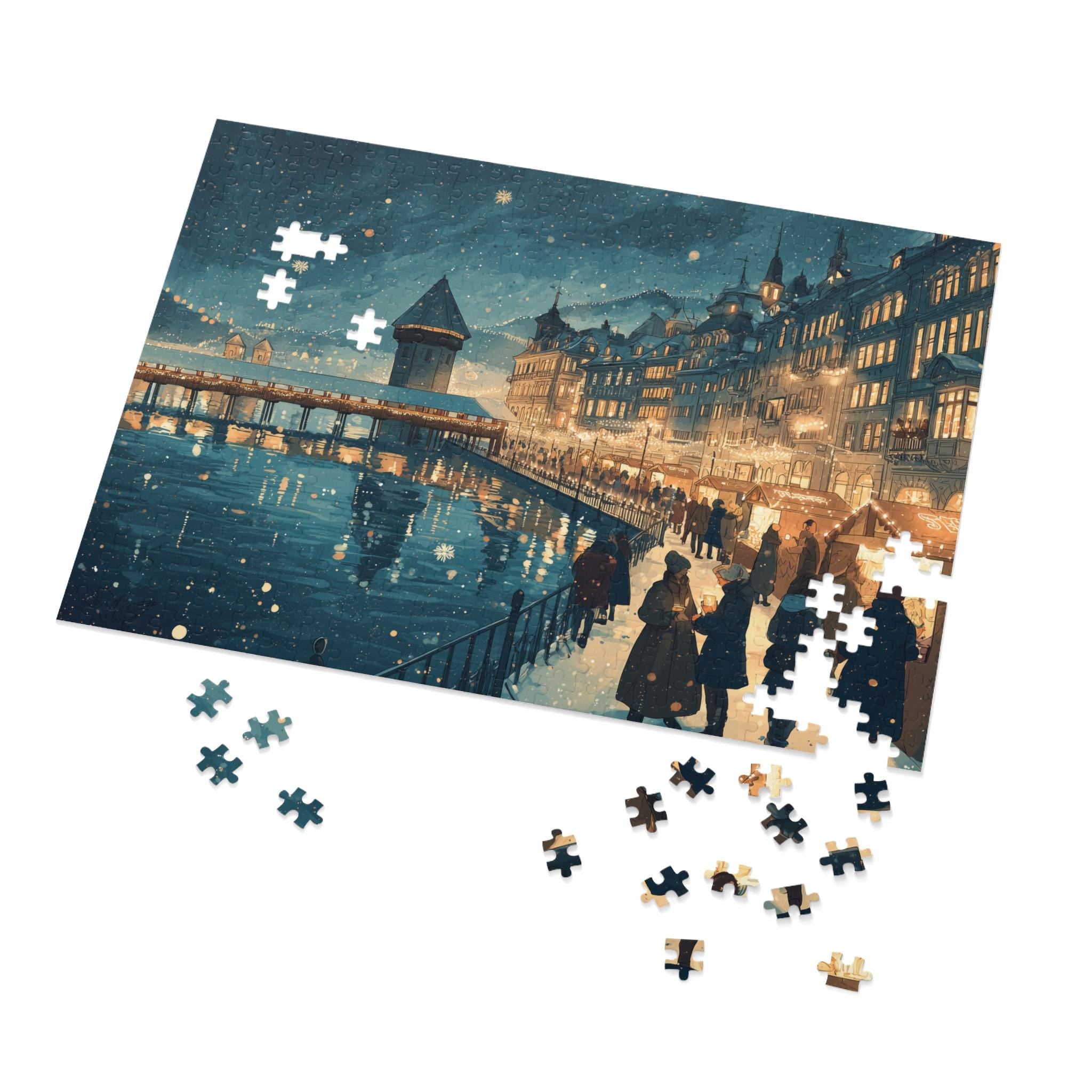 Lucerne Switzerland Christmas Puzzle, Personalized Gift Festive Market, Travel Keepsake, Family Holiday Souvenir