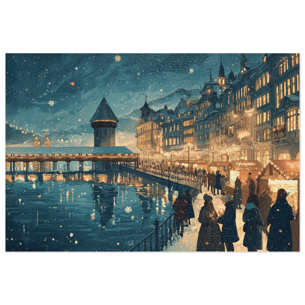 Lucerne Switzerland Christmas Puzzle, Personalized Gift Festive Market, Travel Keepsake, Family Holiday Souvenir