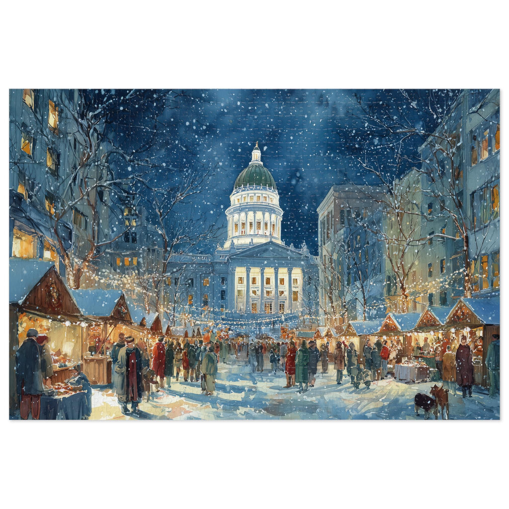 Madison Wisconsin Christmas Puzzle, Personalized Gift Festive Market, Travel Keepsake, Family Holiday Souvenir