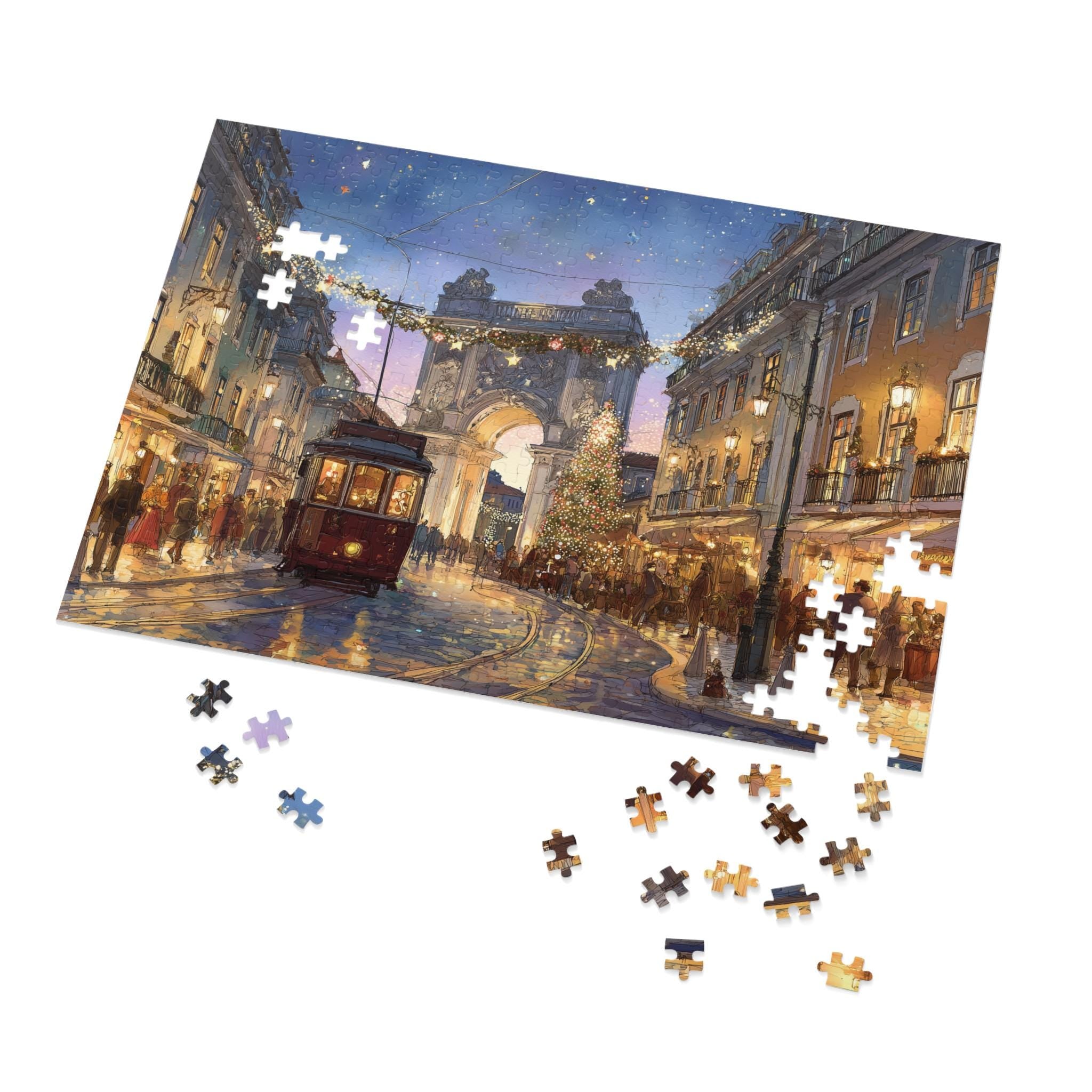 Lisbon Portugal Christmas Puzzle, Personalized Gift Festive Market, Travel Keepsake, Family Holiday Souvenir