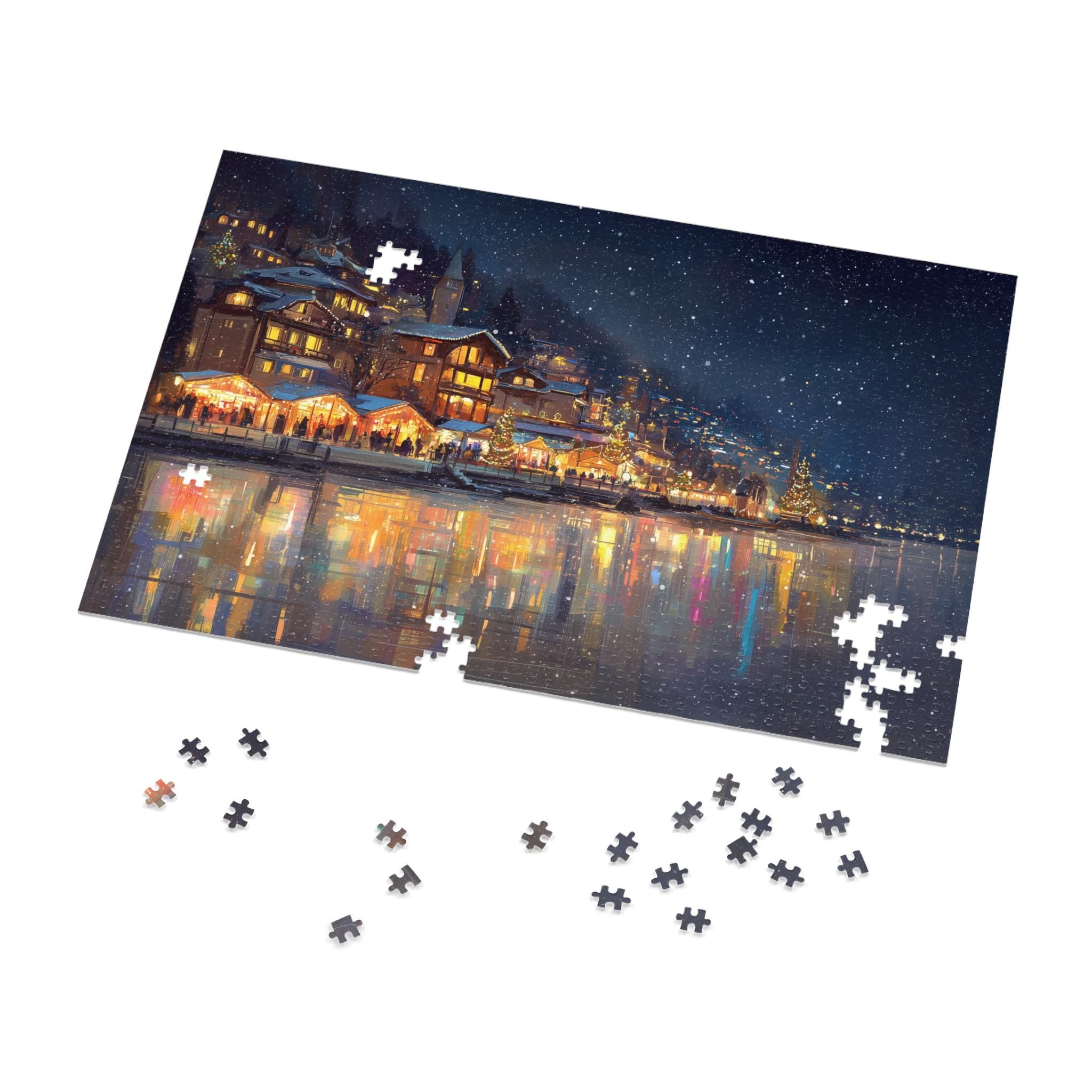 Montreux Switzerland Christmas Puzzle, Personalized Gift Festive Market, Travel Keepsake, Family Holiday Souvenir