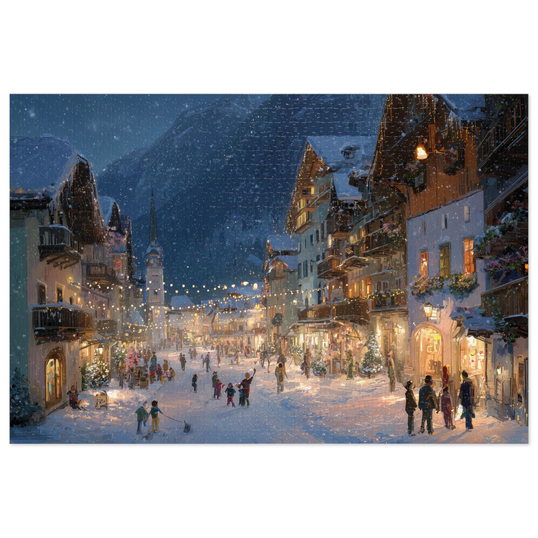 Hallstatt Austria Christmas Puzzle, Personalized Gift Festive Market, Travel Keepsake, Family Holiday Souvenir