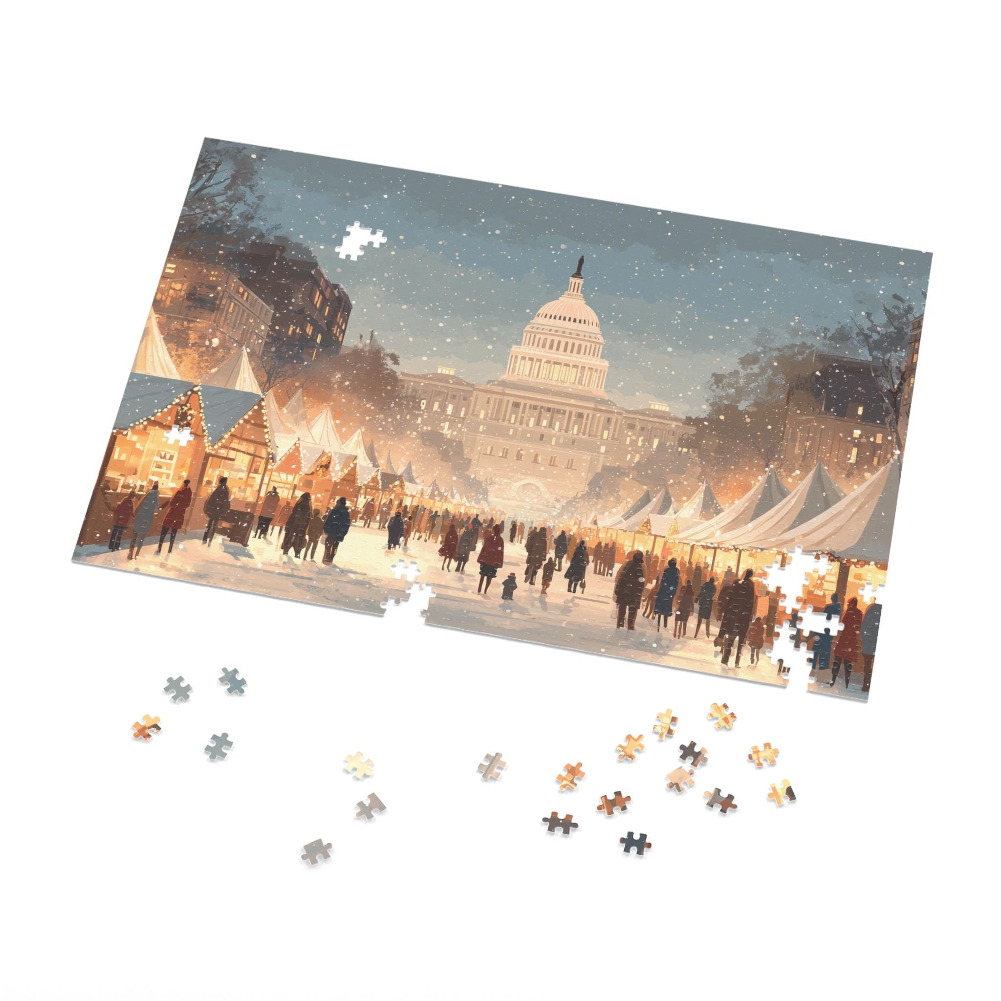 Washington DC Christmas Puzzle, Personalized Gift Festive Market, Travel Keepsake, Family Holiday Souvenir