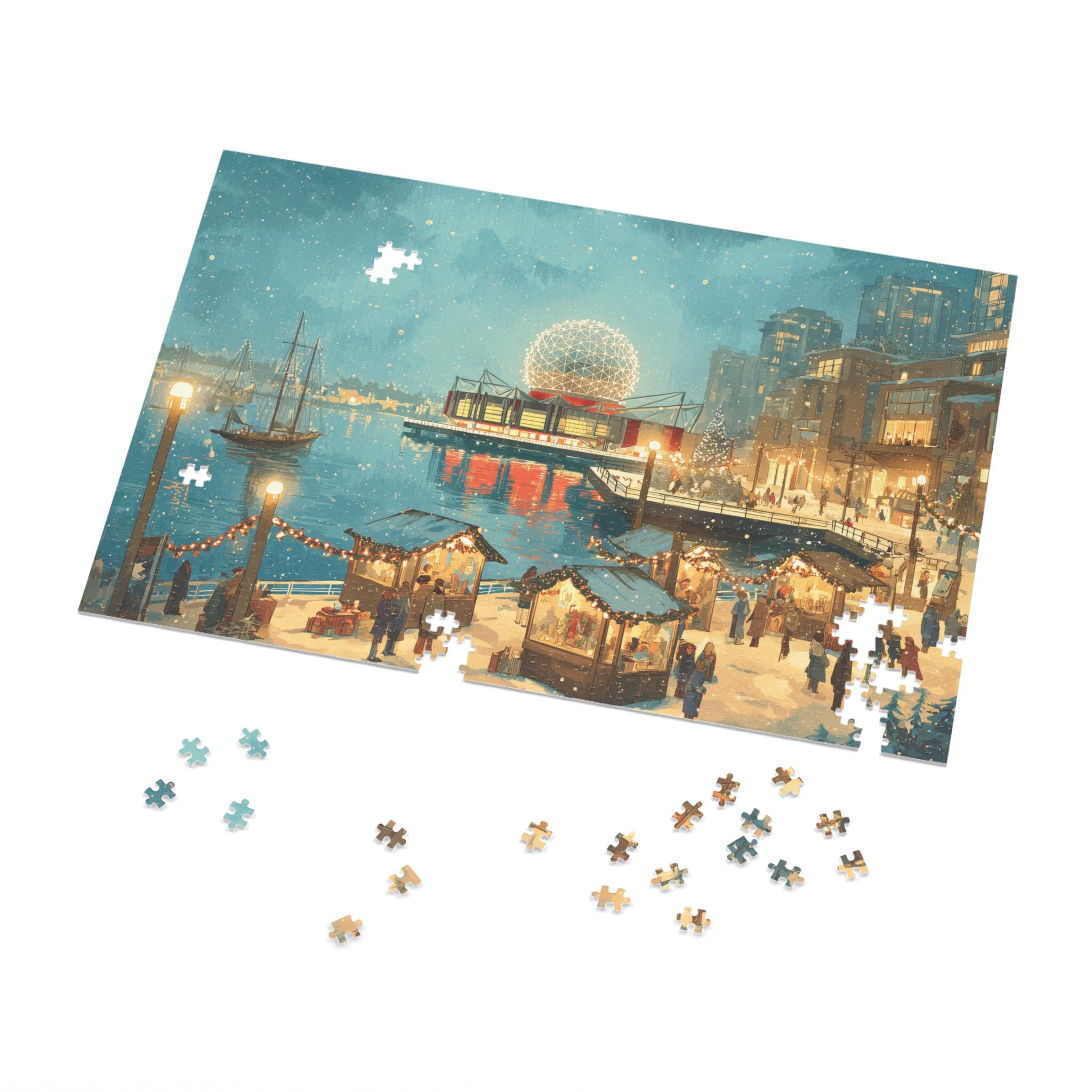 Vancouver Canada Christmas Puzzle, Personalized Gift Festive Market, Travel Keepsake, Family Holiday Souvenir