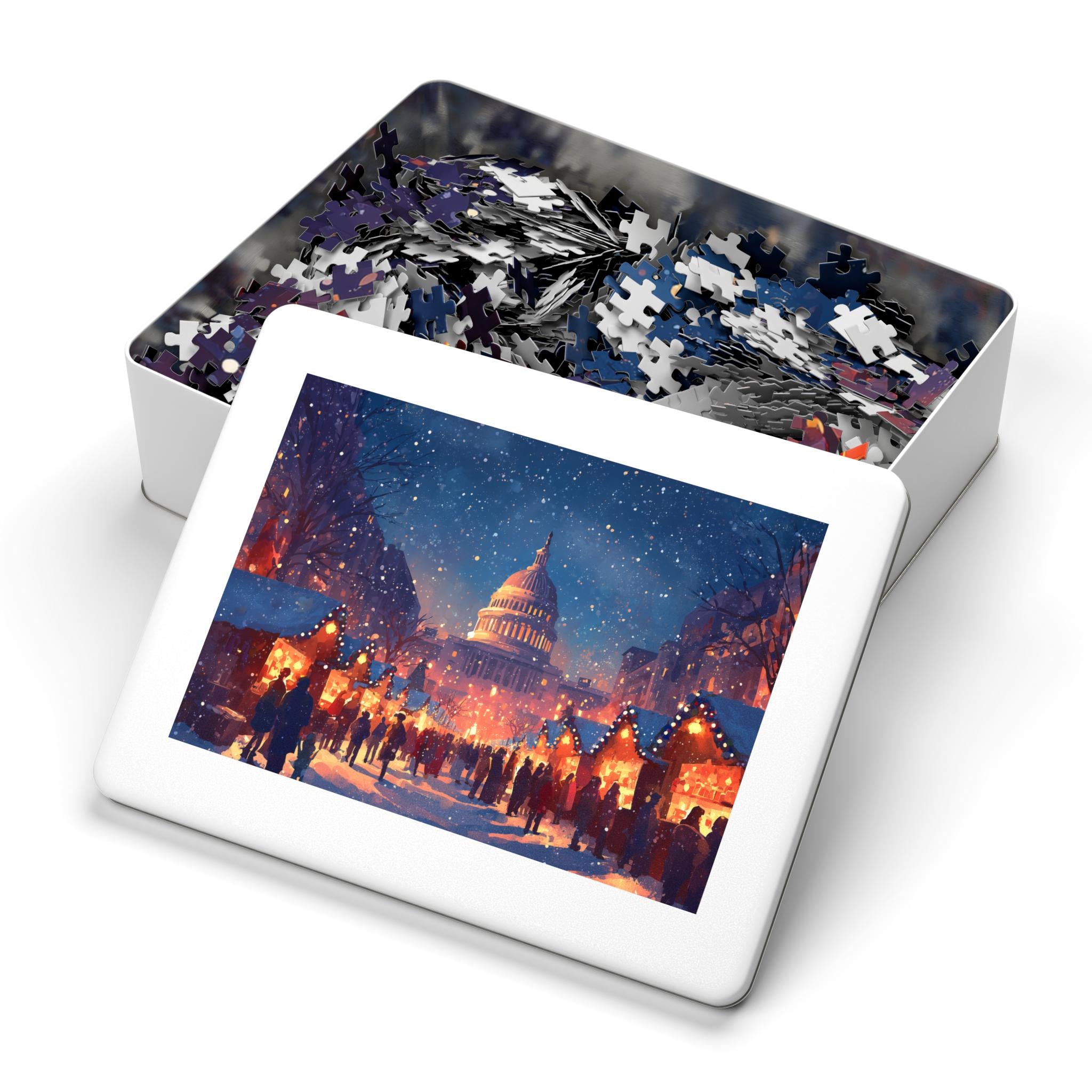 Washington DC US Christmas Puzzle, Personalized Gift Festive Market, Travel Keepsake, Family Holiday Souvenir