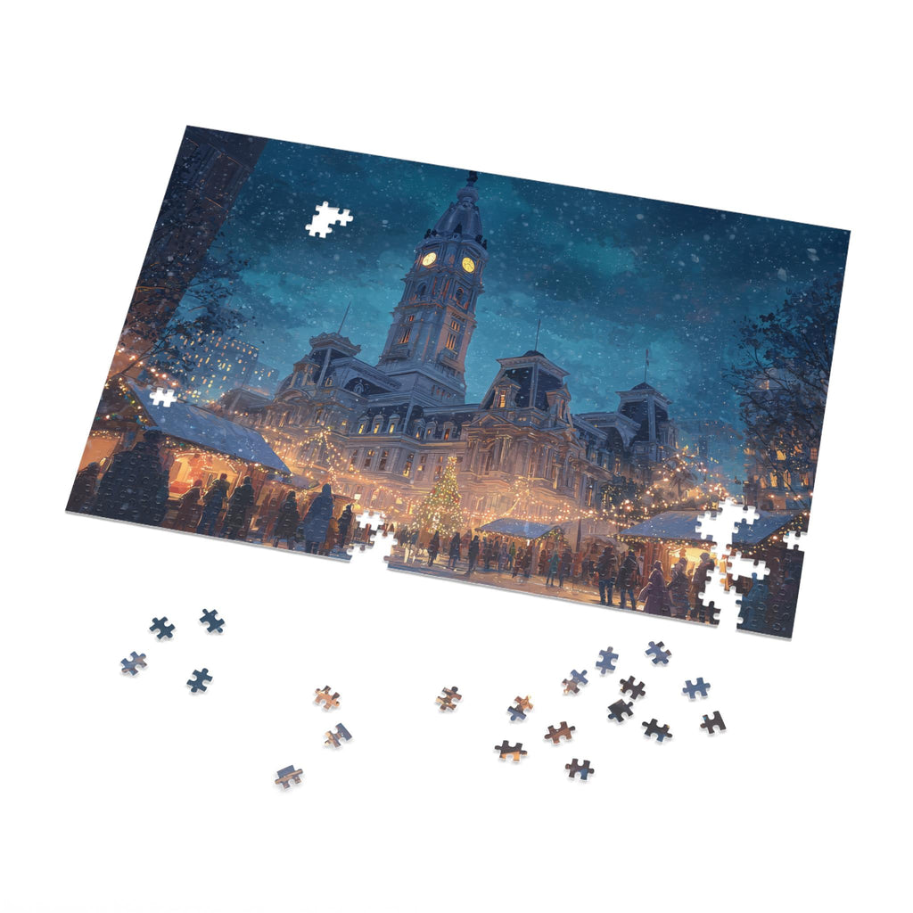 Philadelphia Pennsylvania Christmas Puzzle, Personalized Gift Festive Market, Travel Keepsake, Family Holiday Souvenir