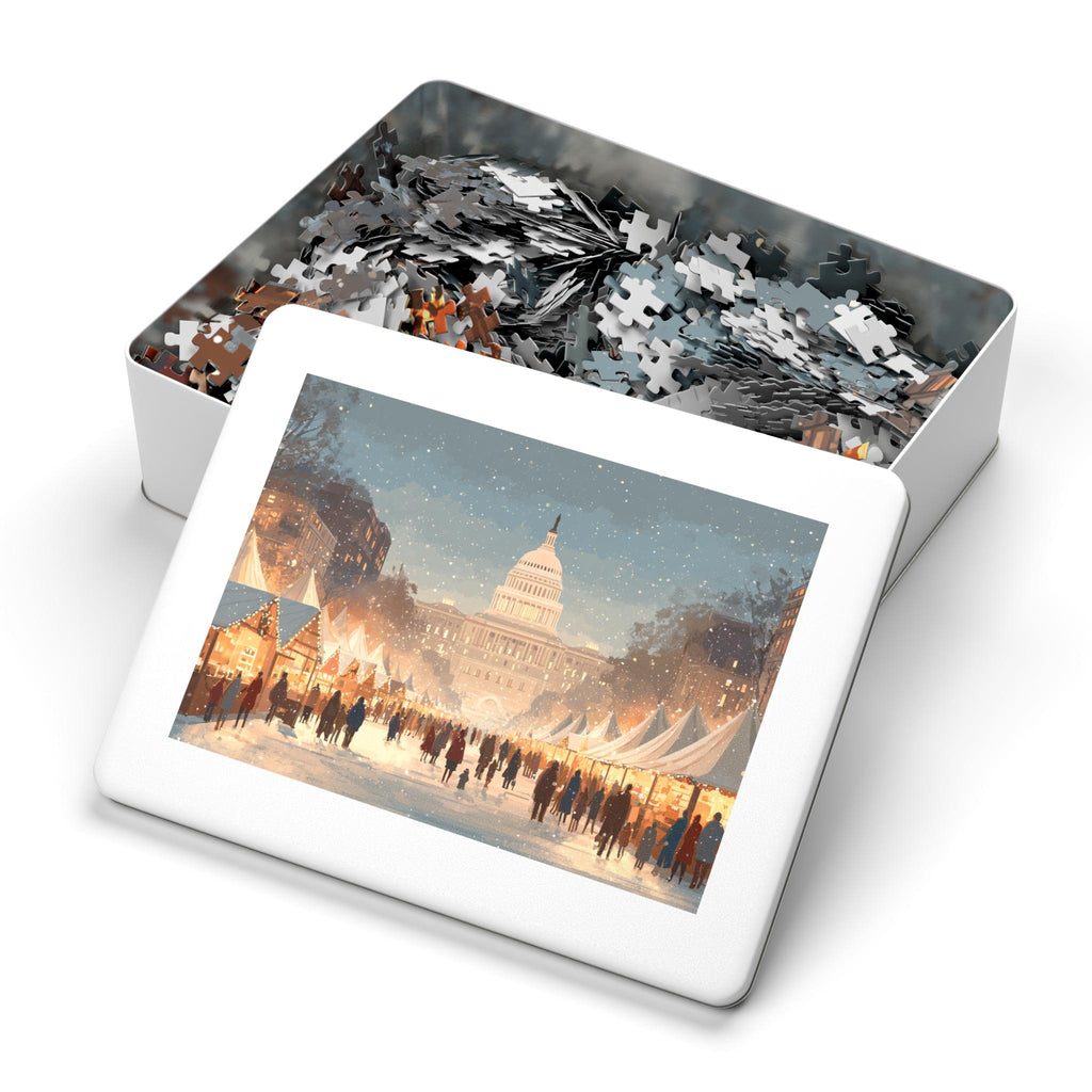 Washington DC Christmas Puzzle, Personalized Gift Festive Market, Travel Keepsake, Family Holiday Souvenir