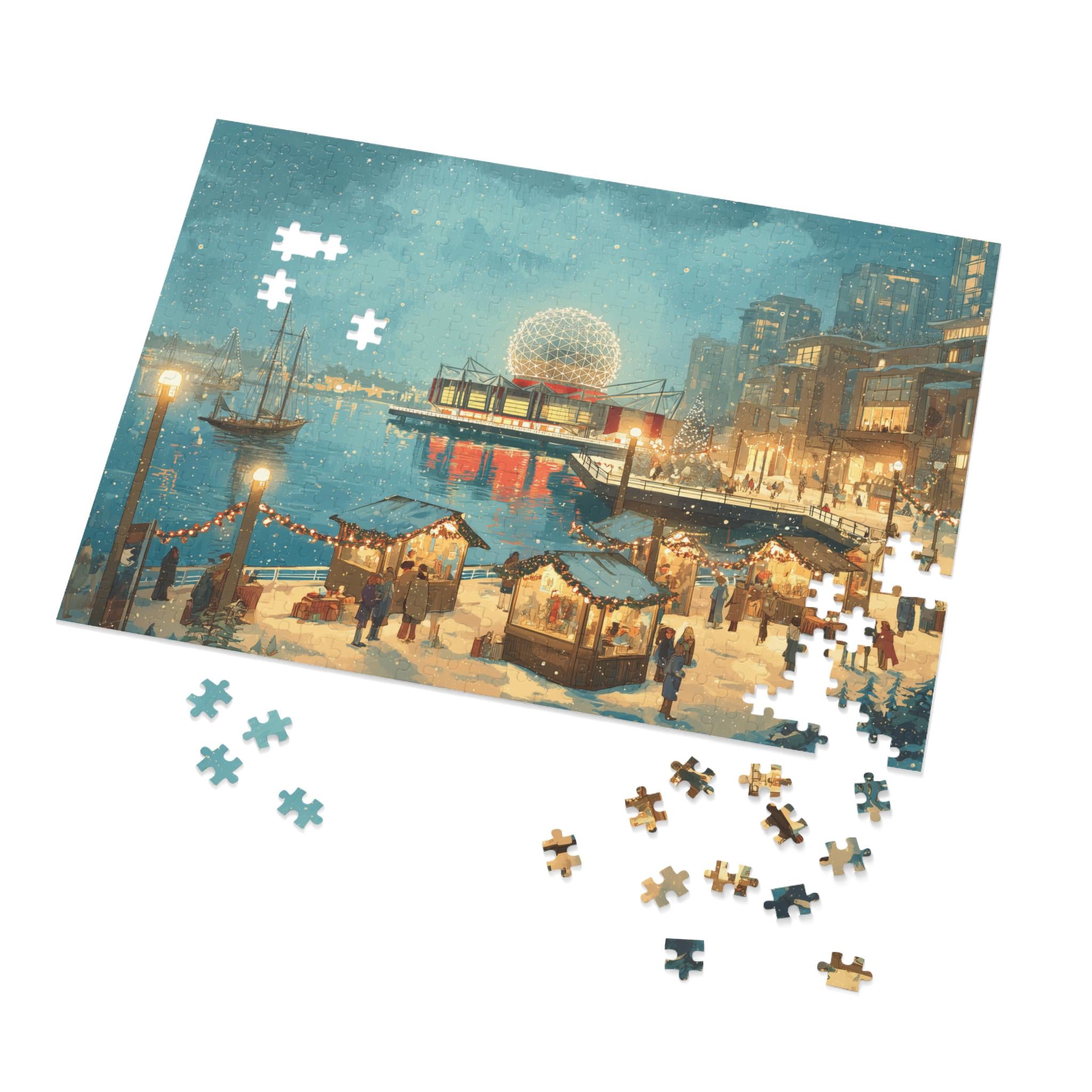 Vancouver Canada Christmas Puzzle, Personalized Gift Festive Market, Travel Keepsake, Family Holiday Souvenir