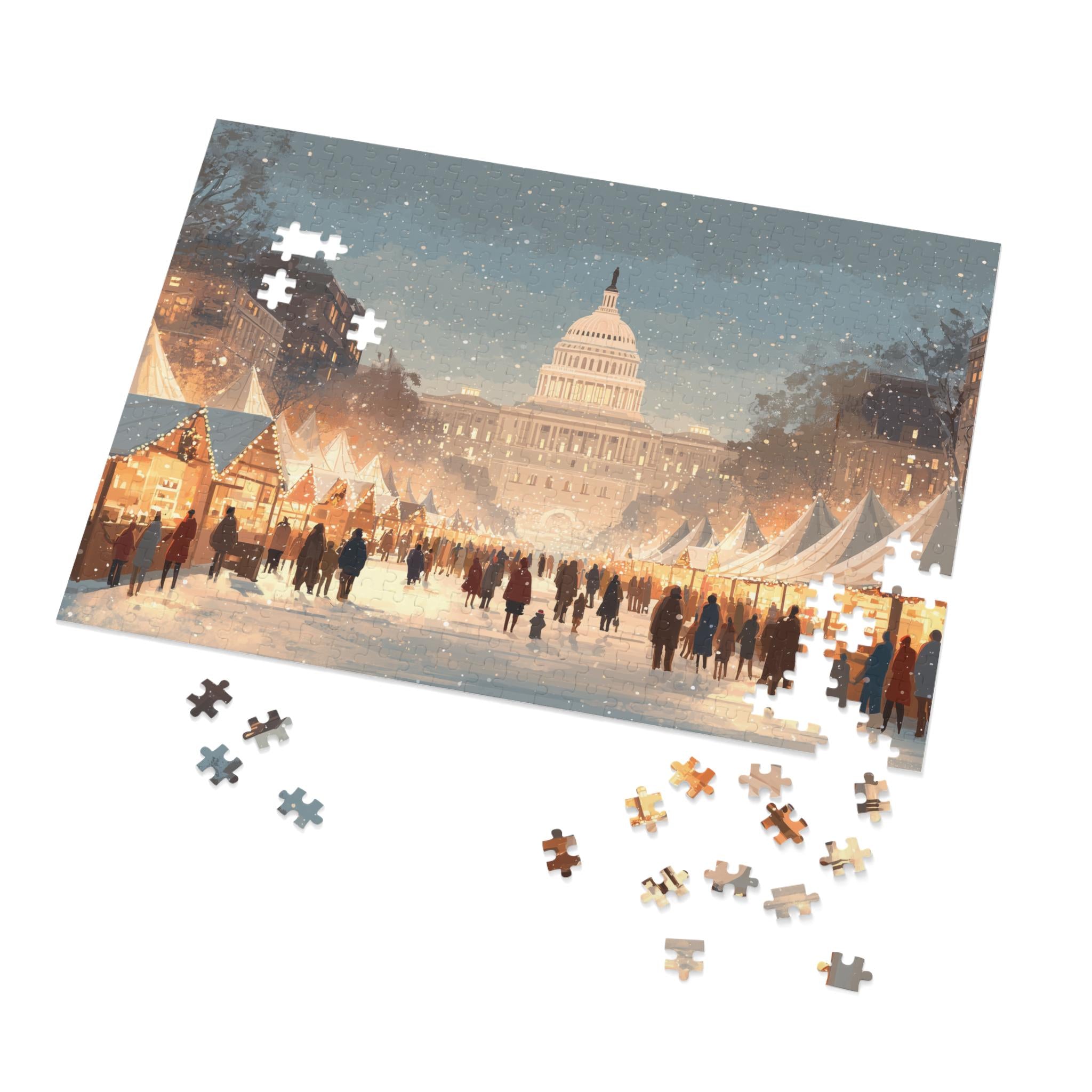 Washington DC Christmas Puzzle, Personalized Gift Festive Market, Travel Keepsake, Family Holiday Souvenir