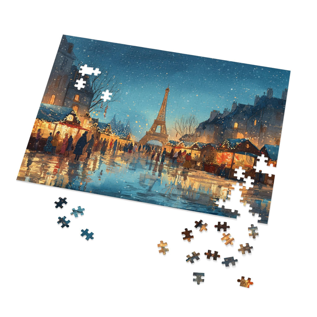 Paris France Christmas Puzzle, Personalized Gift Festive Market, Travel Keepsake, Family Holiday Souvenir