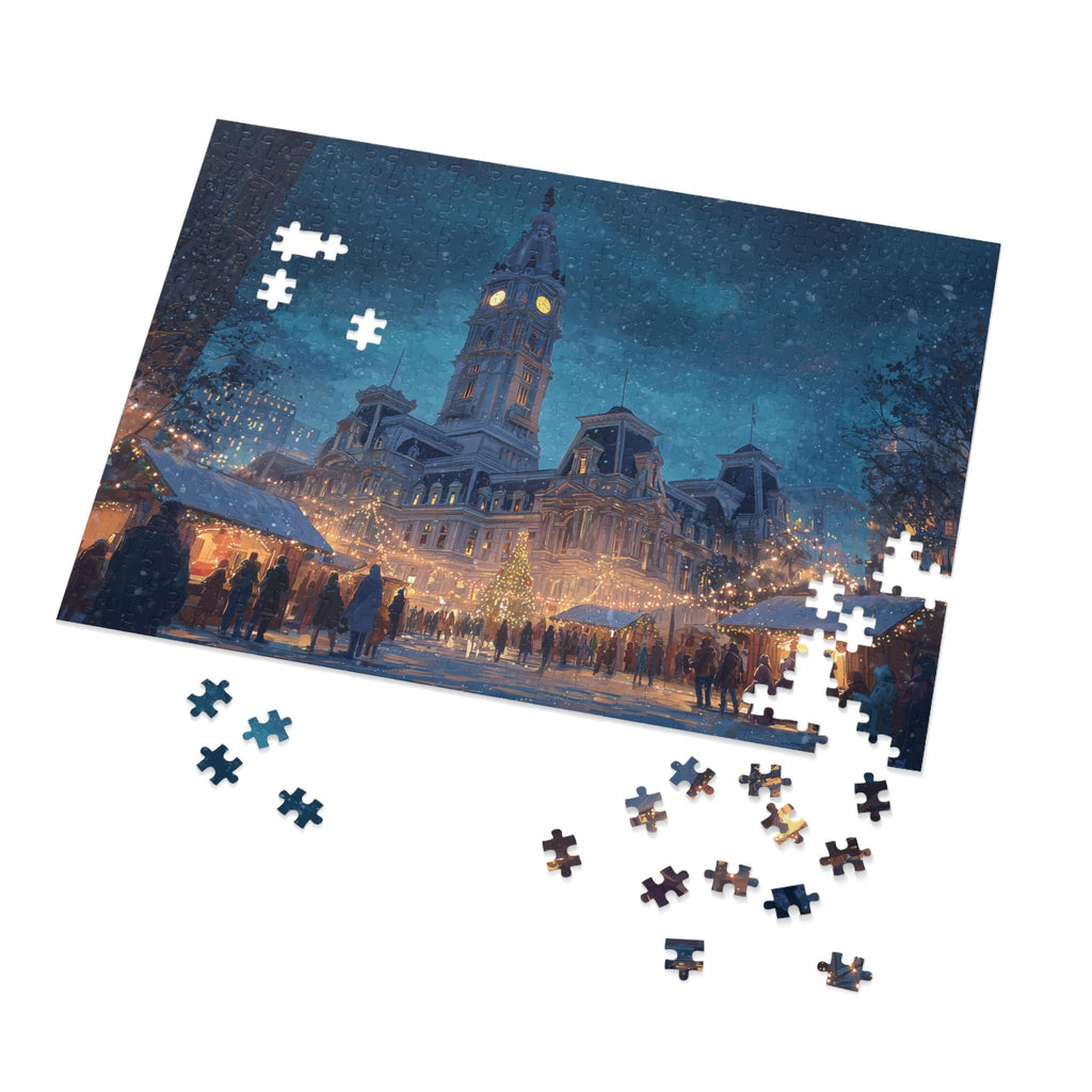 Philadelphia Pennsylvania Christmas Puzzle, Personalized Gift Festive Market, Travel Keepsake, Family Holiday Souvenir