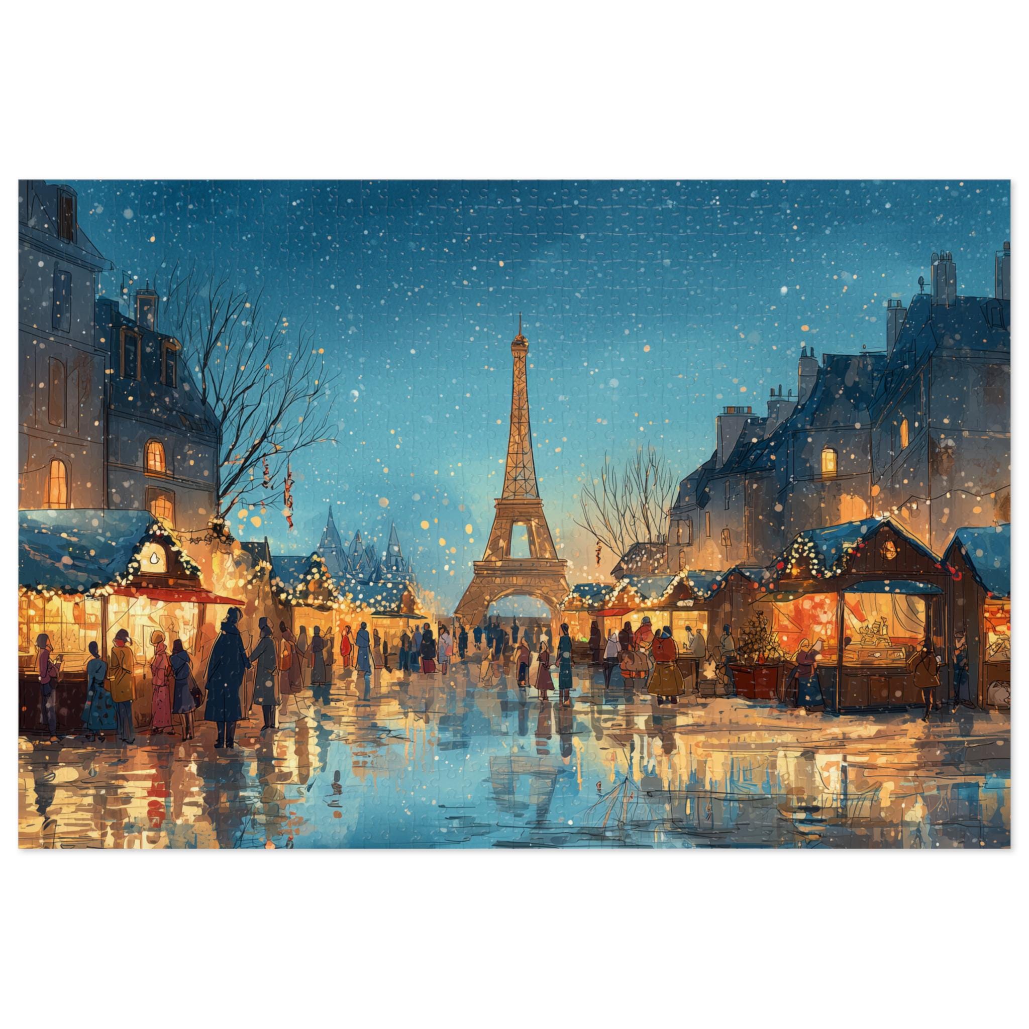 Paris France Christmas Puzzle, Personalized Gift Festive Market, Travel Keepsake, Family Holiday Souvenir