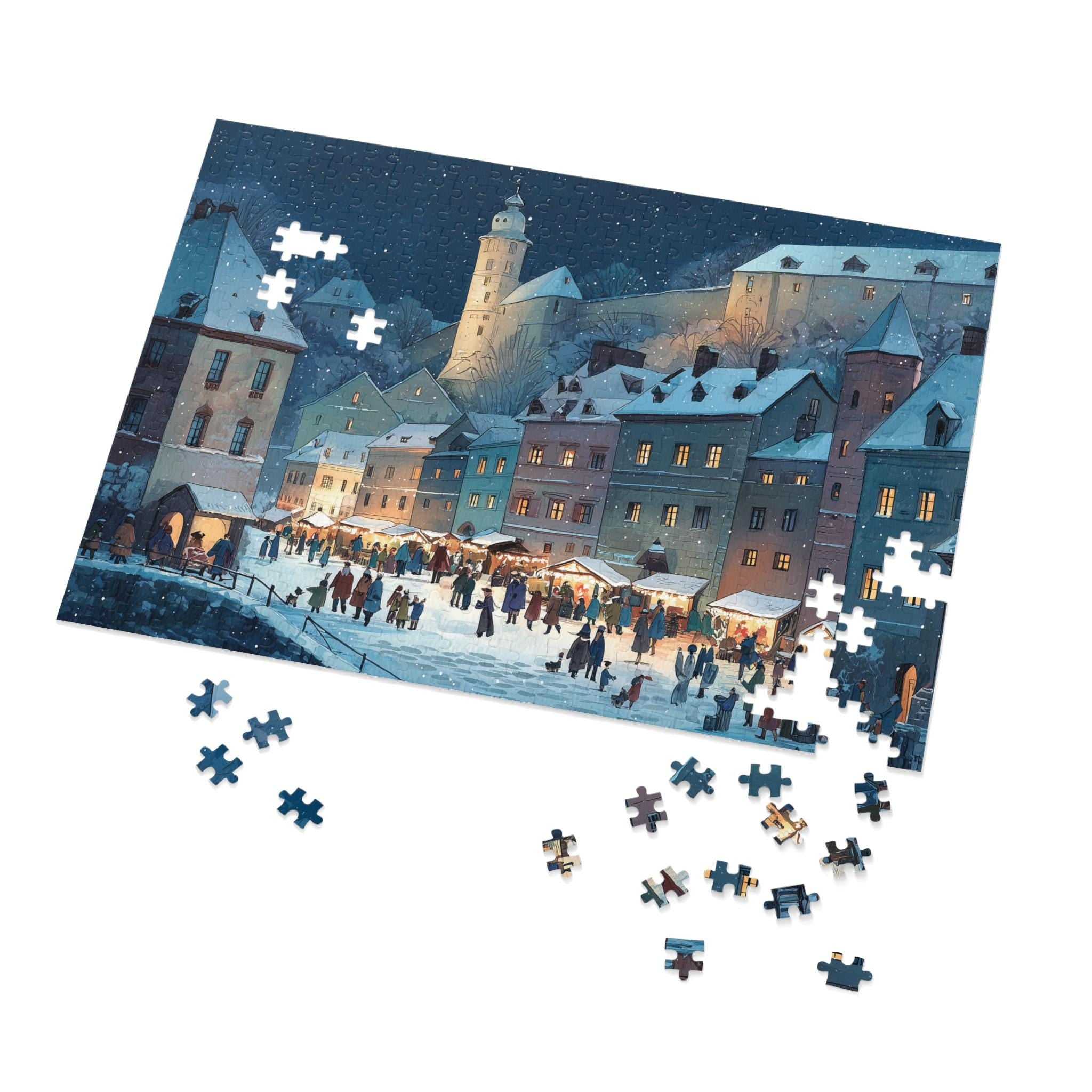 Cesky Krumlov Czech Republic Christmas Puzzle, Personalized Gift Festive Market, Travel Keepsake, Family Holiday Souvenir