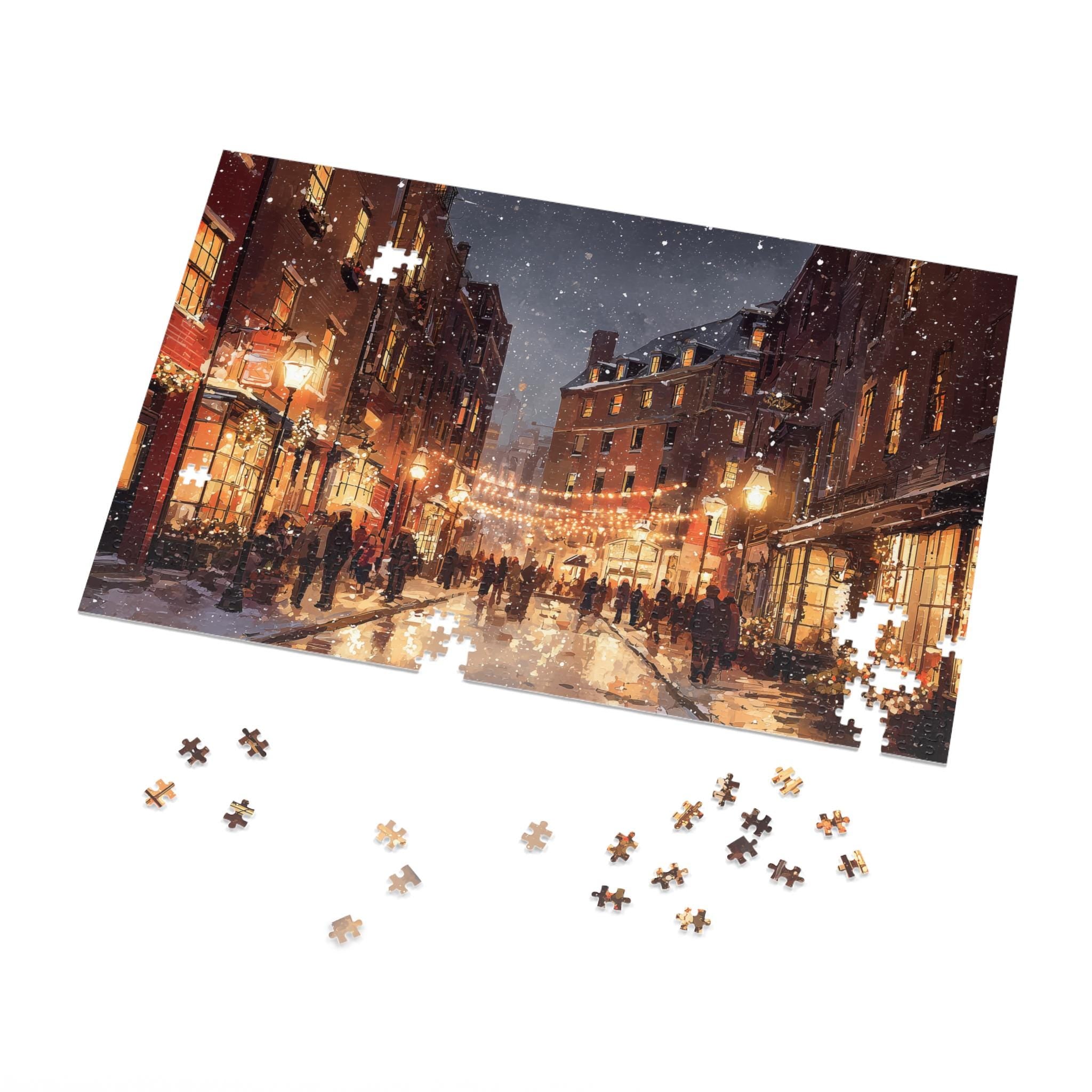 Boston Massachusetts Christmas Puzzle, Personalized Gift Festive Market, Travel Keepsake, Family Holiday Souvenir