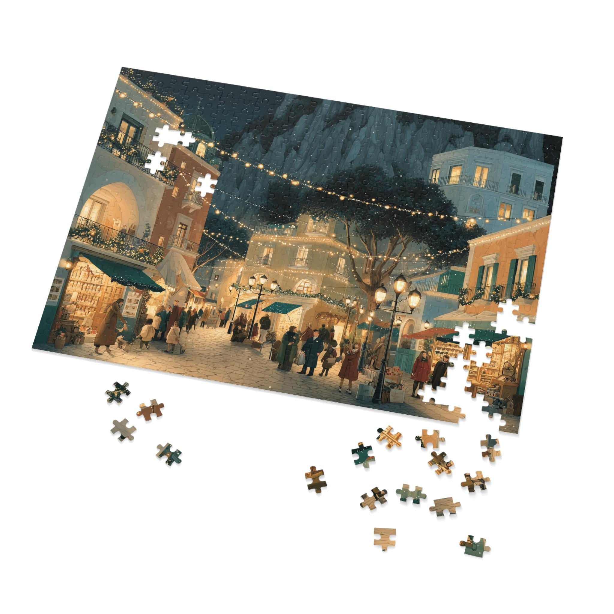 Capri Italy Christmas Puzzle, Personalized Gift Festive Market, Travel Keepsake, Family Holiday Souvenir