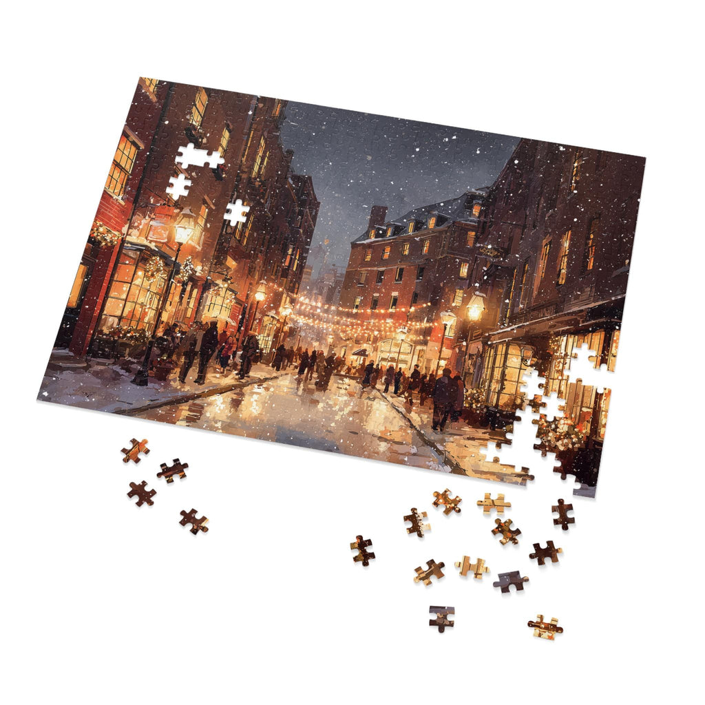 Boston Massachusetts Christmas Puzzle, Personalized Gift Festive Market, Travel Keepsake, Family Holiday Souvenir