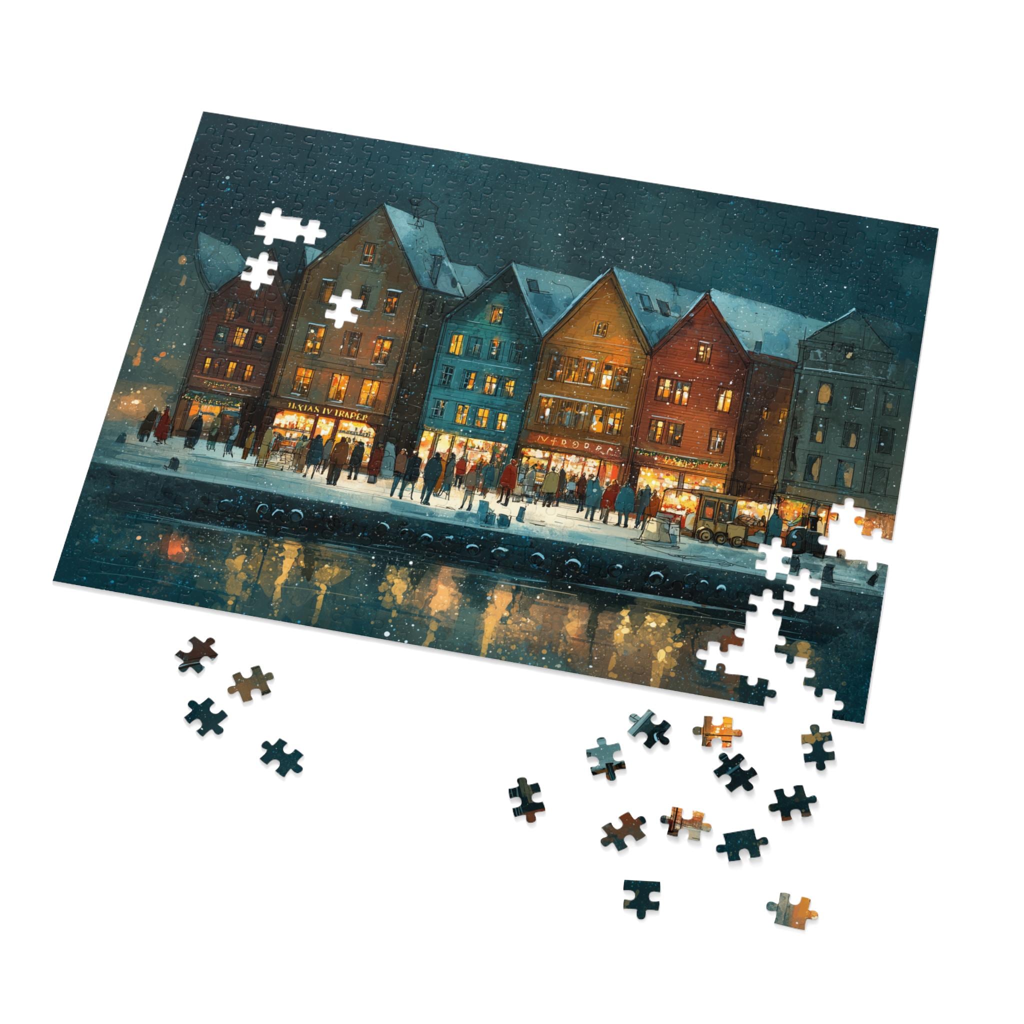 Bergen Norway Christmas Puzzle, Personalized Gift Festive Market, Travel Keepsake, Family Holiday Souvenir