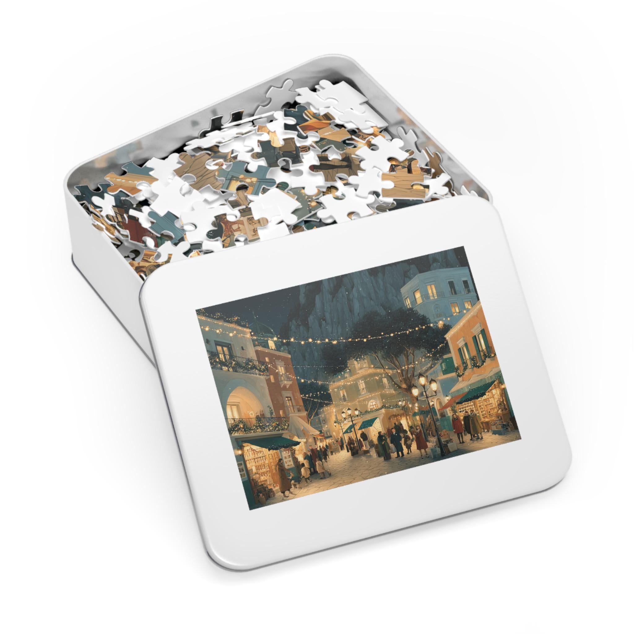 Capri Italy Christmas Puzzle, Personalized Gift Festive Market, Travel Keepsake, Family Holiday Souvenir