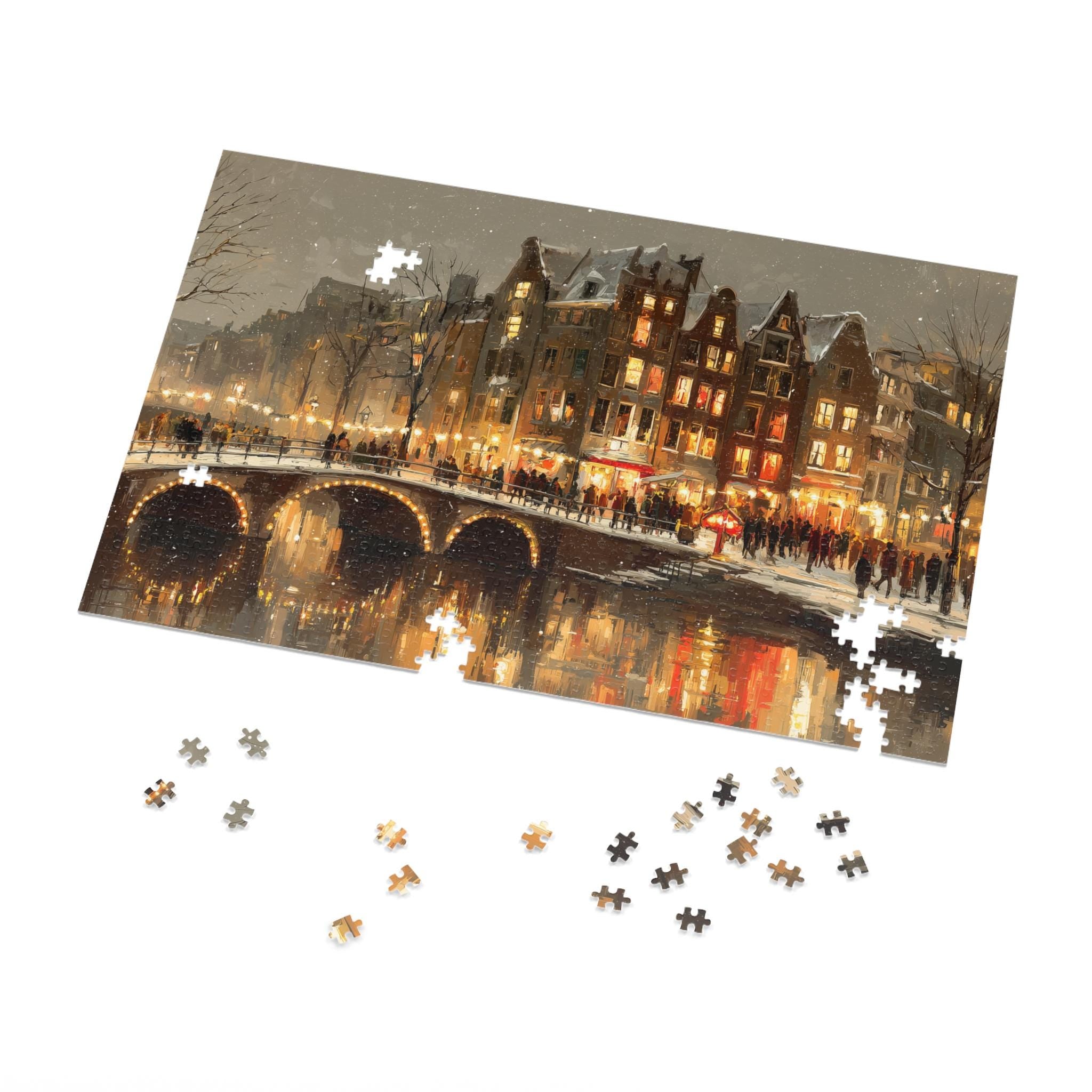 Amsterdam Netherlands Christmas Puzzle, Personalized Gift Festive Market, Travel Keepsake, Family Holiday Souvenir