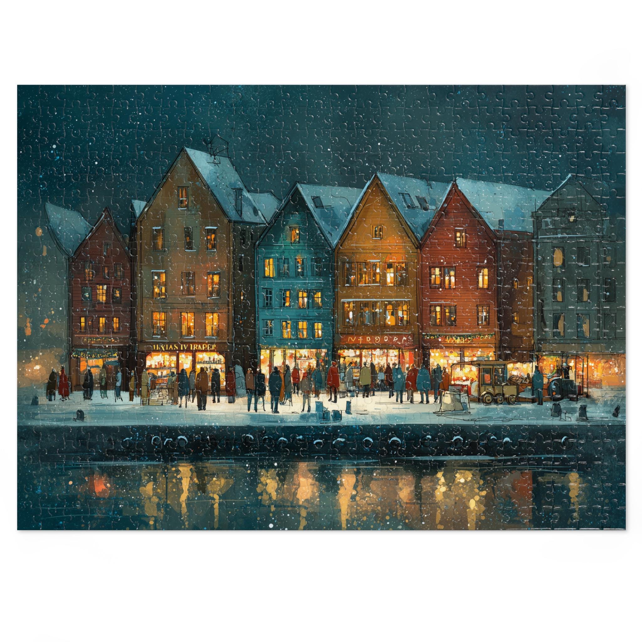 Bergen Norway Christmas Puzzle, Personalized Gift Festive Market, Travel Keepsake, Family Holiday Souvenir