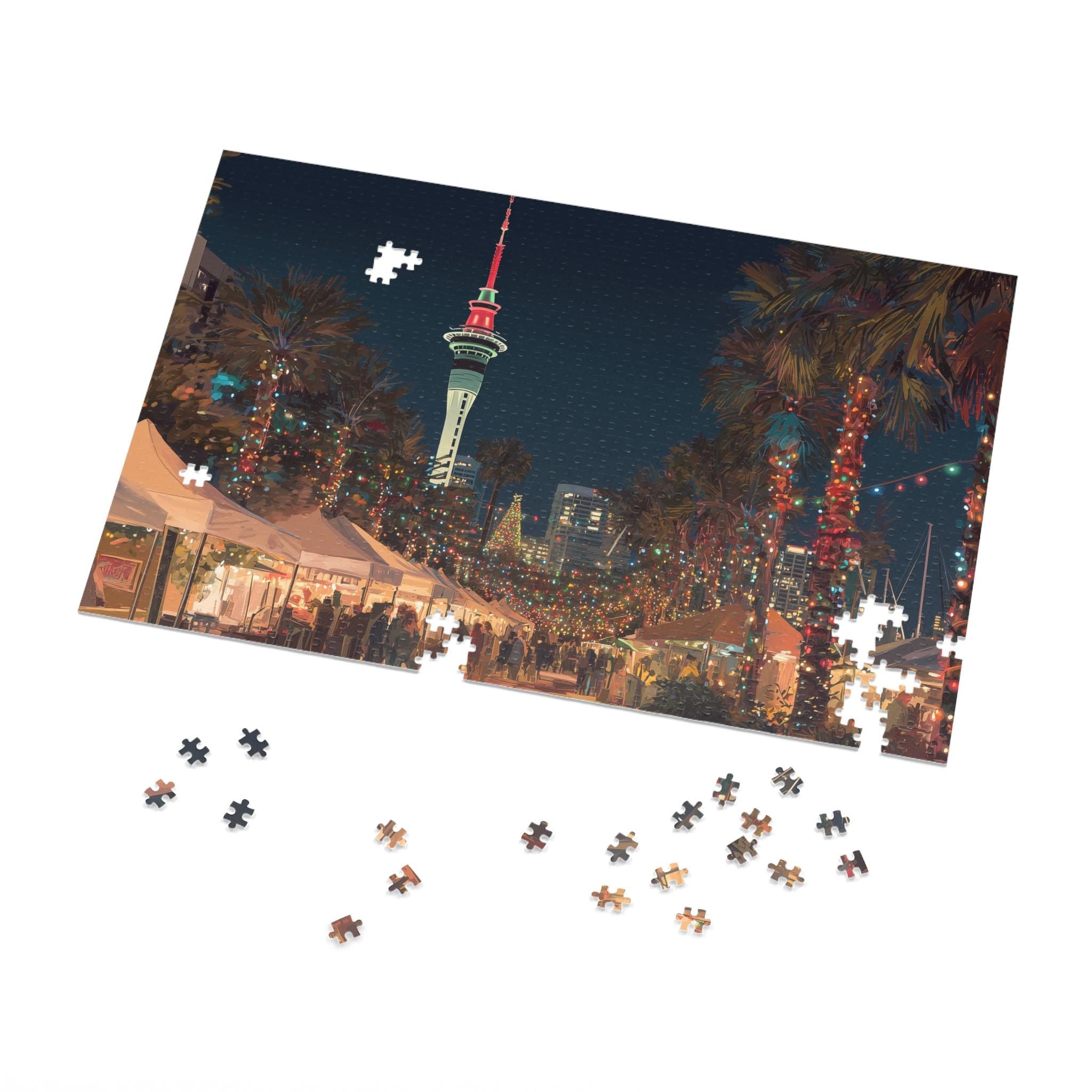Auckland New Zealand Christmas Puzzle, Personalized Gift Festive Market, Travel Keepsake, Family Holiday Souvenir