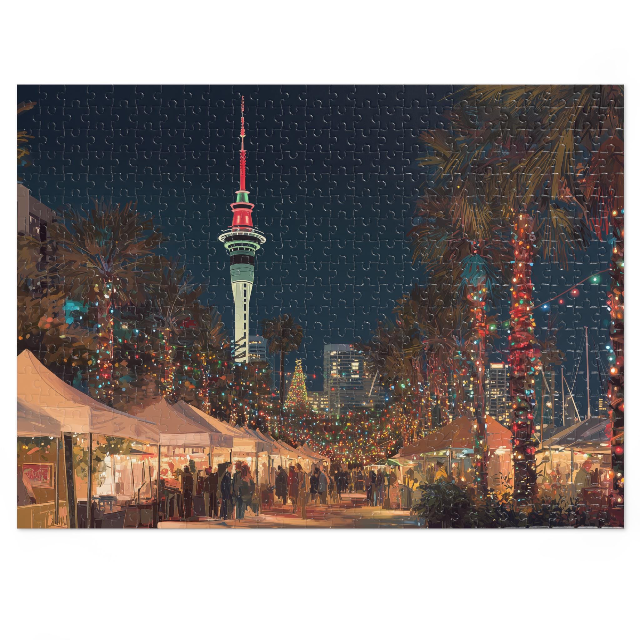 Auckland New Zealand Christmas Puzzle, Personalized Gift Festive Market, Travel Keepsake, Family Holiday Souvenir