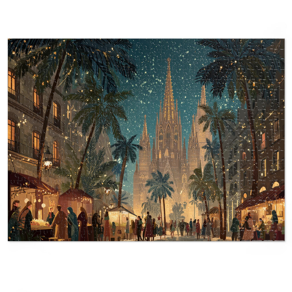 Barcelona Spain Christmas Puzzle, Personalized Gift Festive Market, Travel Keepsake, Family Holiday Souvenir
