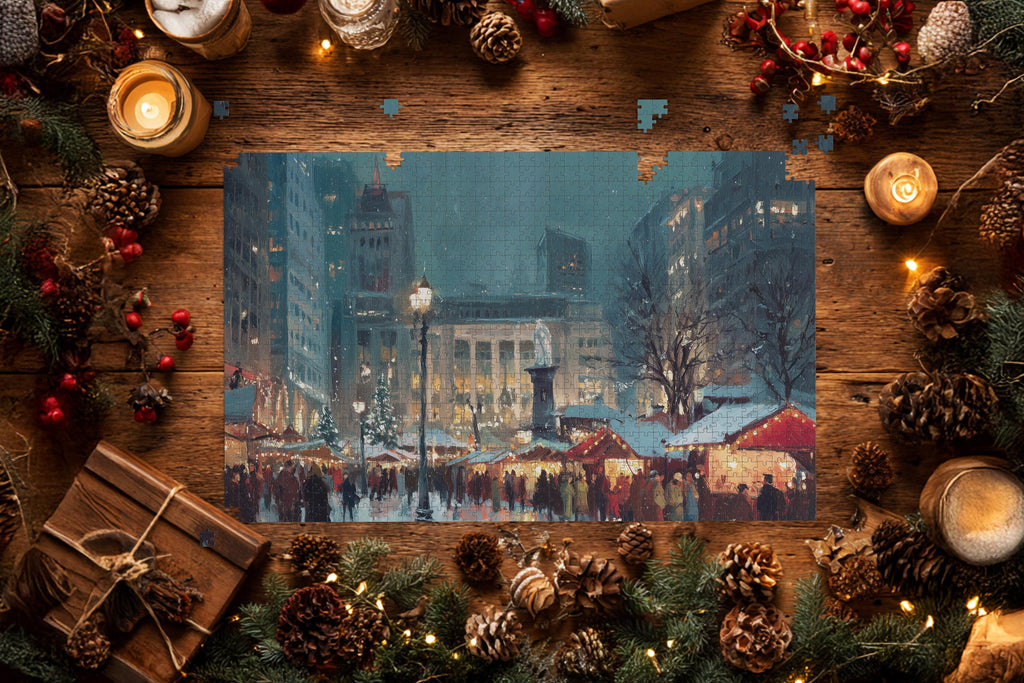 Cincinnati Ohio Christmas Puzzle, Personalized Gift Festive Market, Travel Keepsake, Family Holiday Souvenir