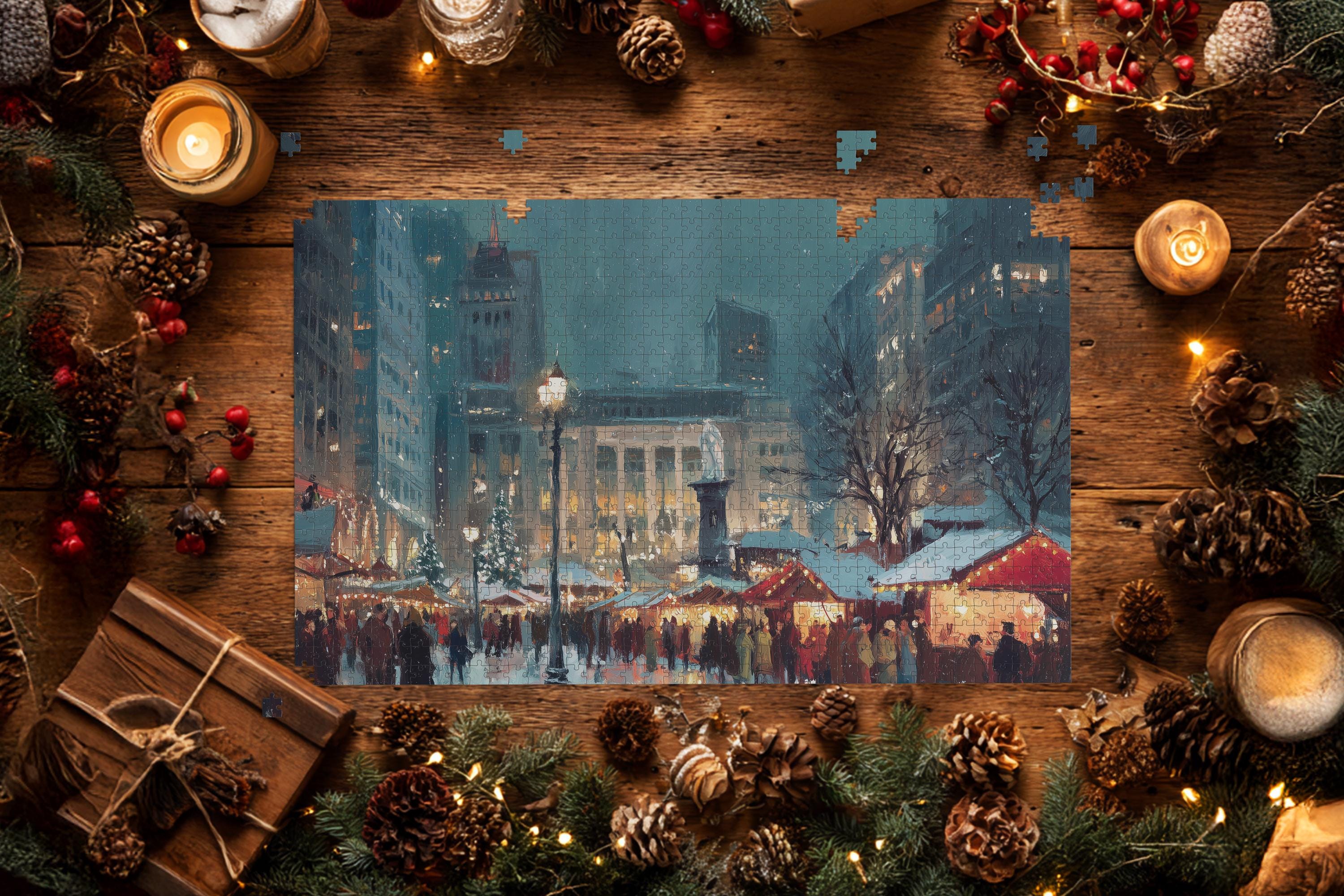 Cincinnati Ohio Christmas Puzzle, Personalized Gift Festive Market, Travel Keepsake, Family Holiday Souvenir