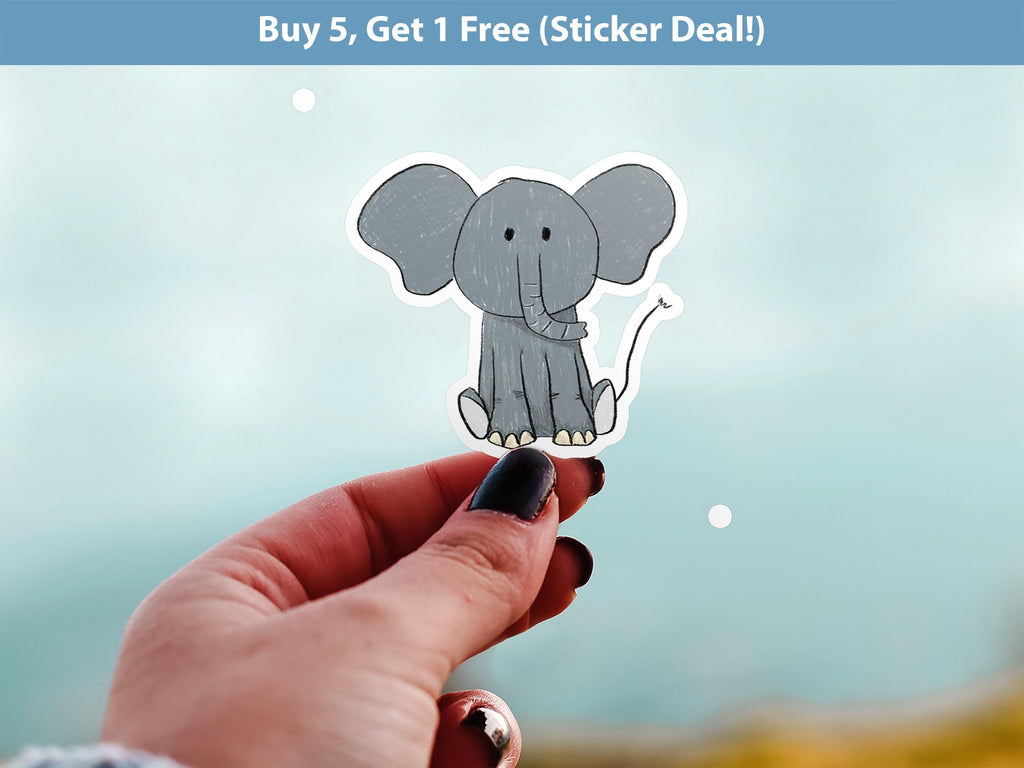 Cute Elephant Sticker, Hand-Drawn Animal Cartoon Vinyl Decal for Journal, Water Bottle, Scrapbook