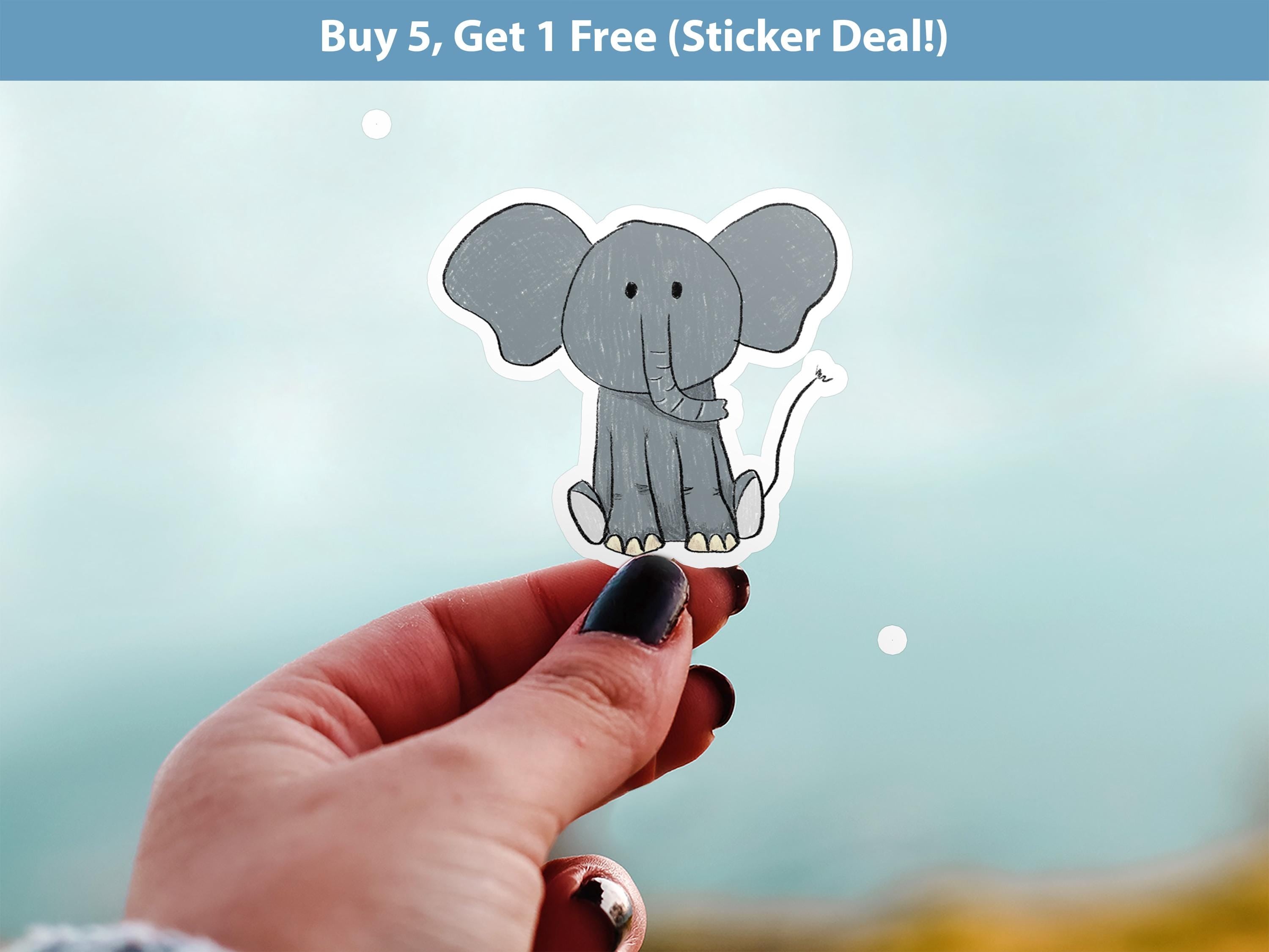 Cute Elephant Sticker, Hand-Drawn Animal Cartoon Vinyl Decal for Journal, Water Bottle, Scrapbook