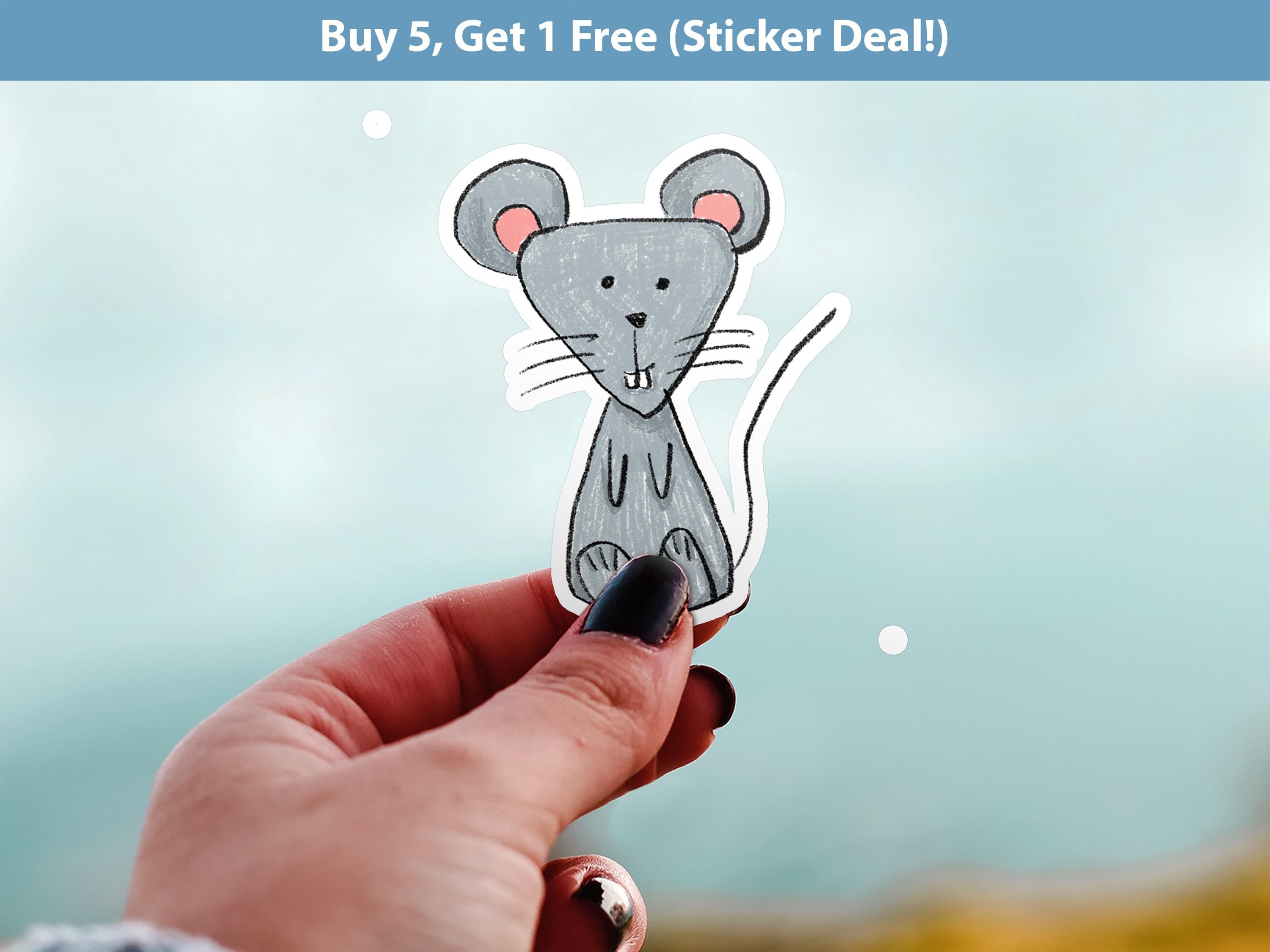 Cute Mouse Sticker, Hand-Drawn Animal Cartoon Vinyl Decal for Journal, Water Bottle, Scrapbook