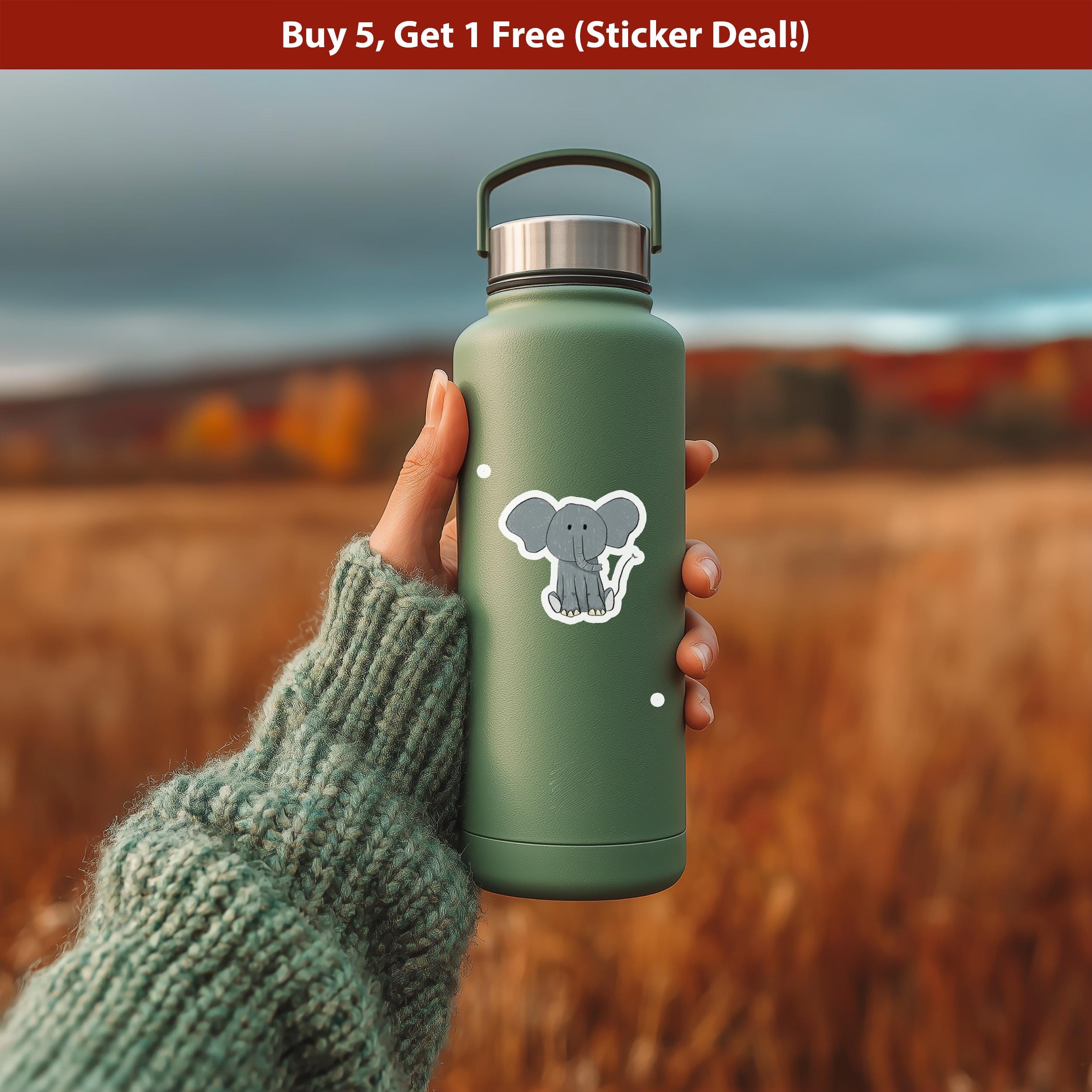 Cute Elephant Sticker, Hand-Drawn Animal Cartoon Vinyl Decal for Journal, Water Bottle, Scrapbook