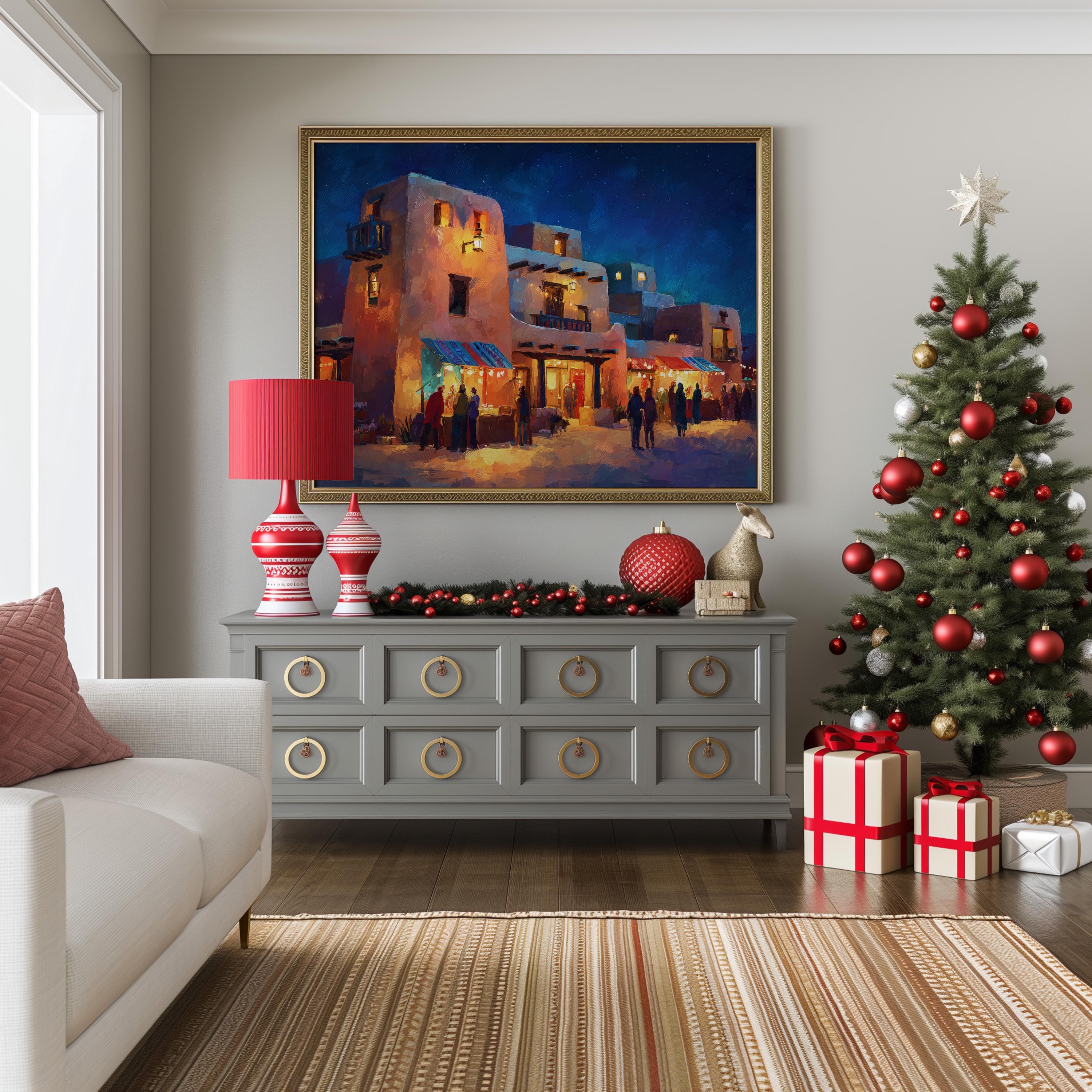 Albuquerques New Mexico Christmas Wall Art, Custom Large Travel Poster Print, World Location Painting