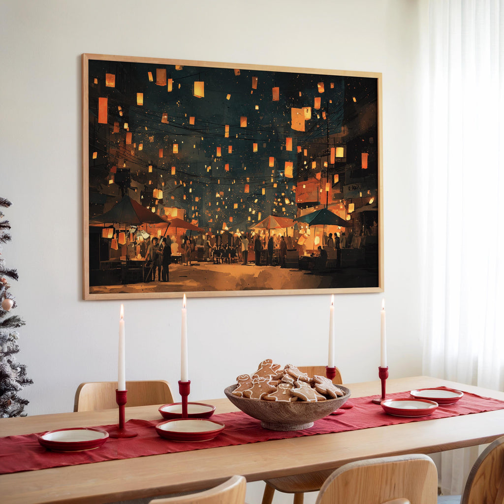 Bangkok Thailand Christmas Wall Art, Custom Large Travel Poster Print, World Location Painting