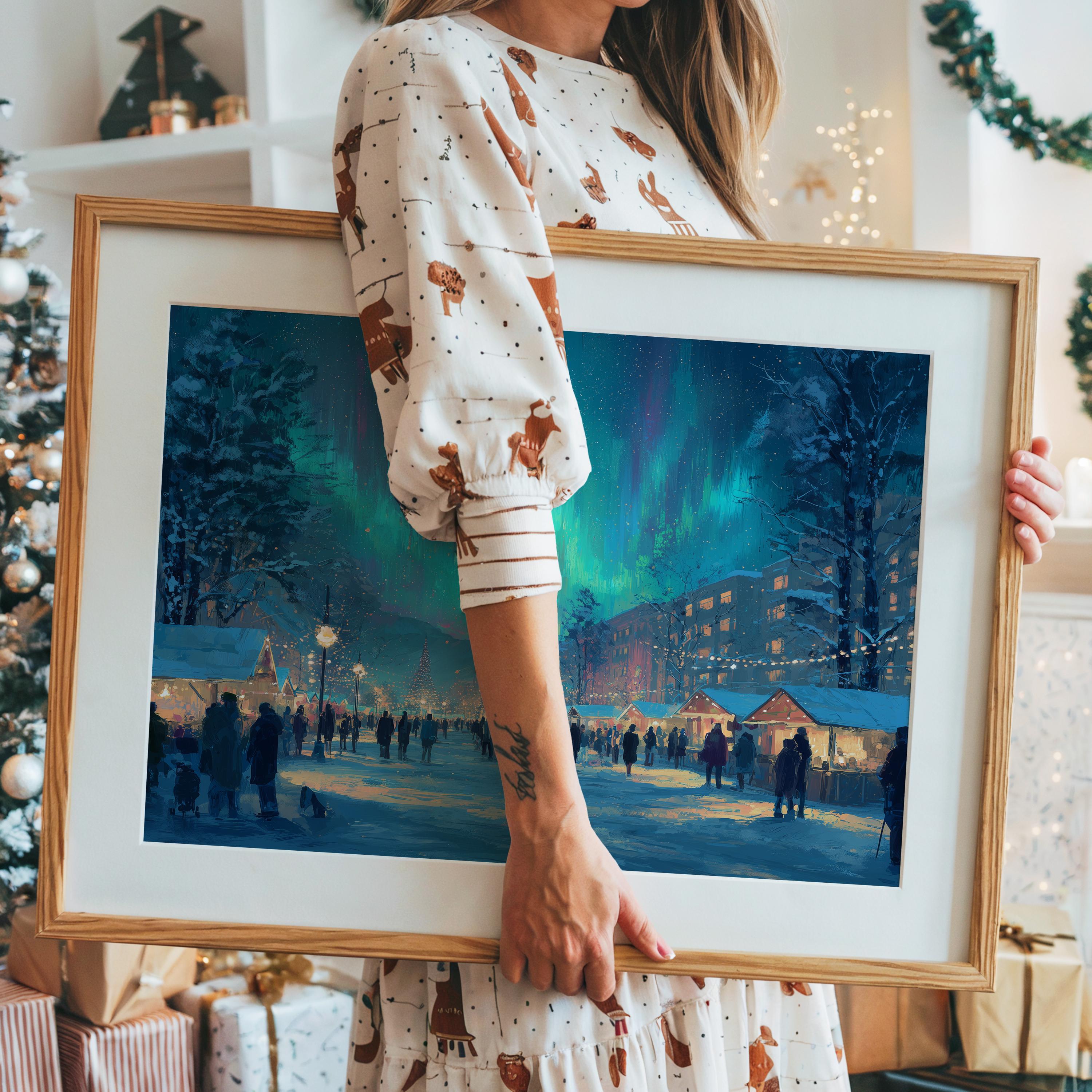 Anchorages Alaska Christmas Wall Art, Custom Large Travel Poster Print, World Location Painting