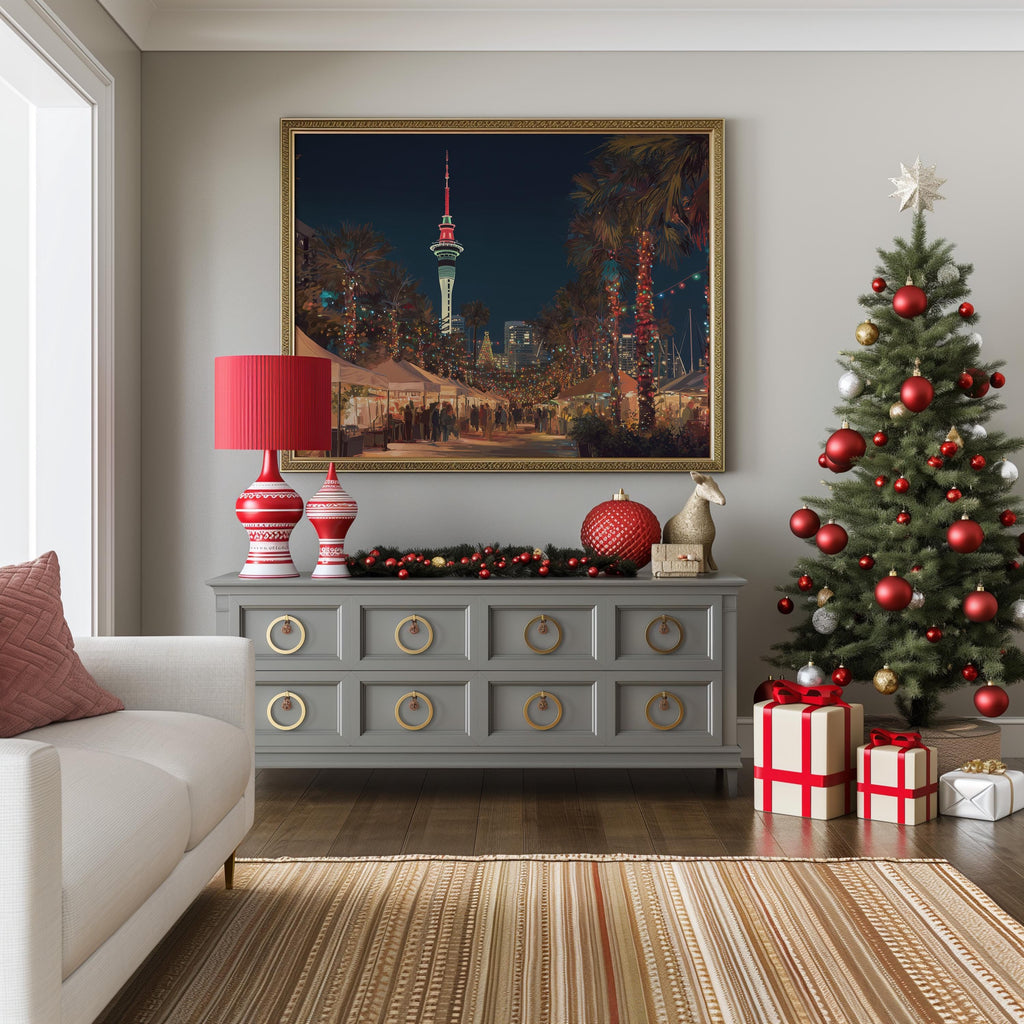 Auckland New Zealand Christmas Wall Art, Custom Large Travel Poster Print, World Location Painting