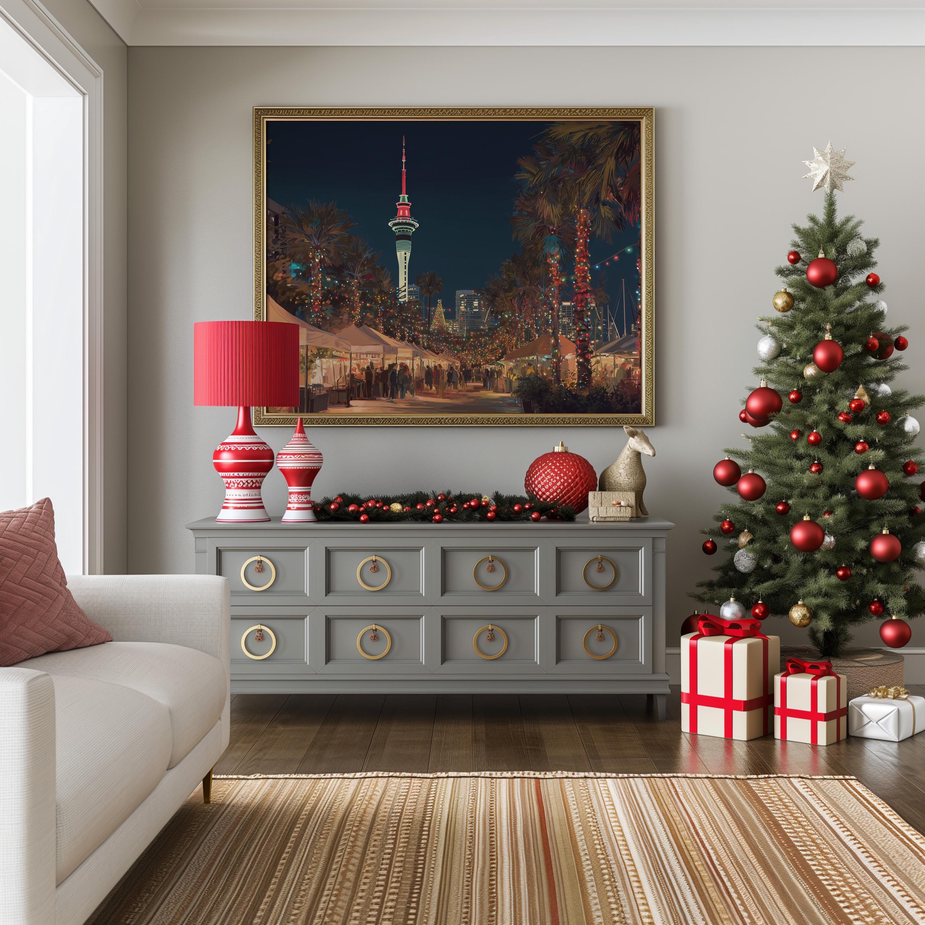 Auckland New Zealand Christmas Wall Art, Custom Large Travel Poster Print, World Location Painting