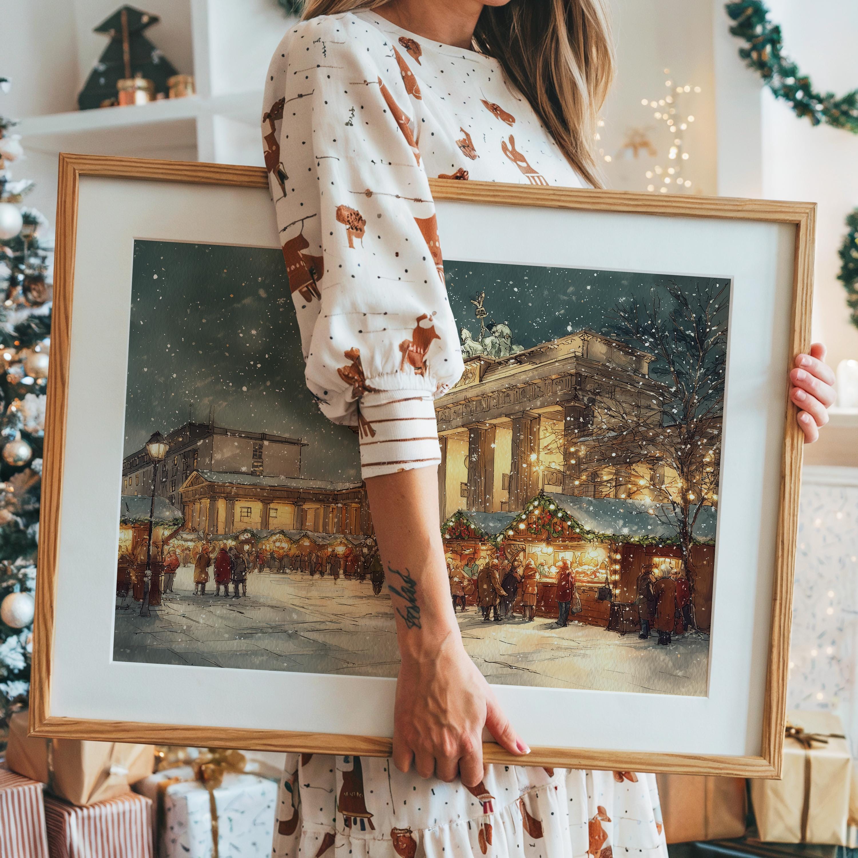 Berlin Germany Christmas Wall Art, Custom Large Travel Poster Print, World Location Painting