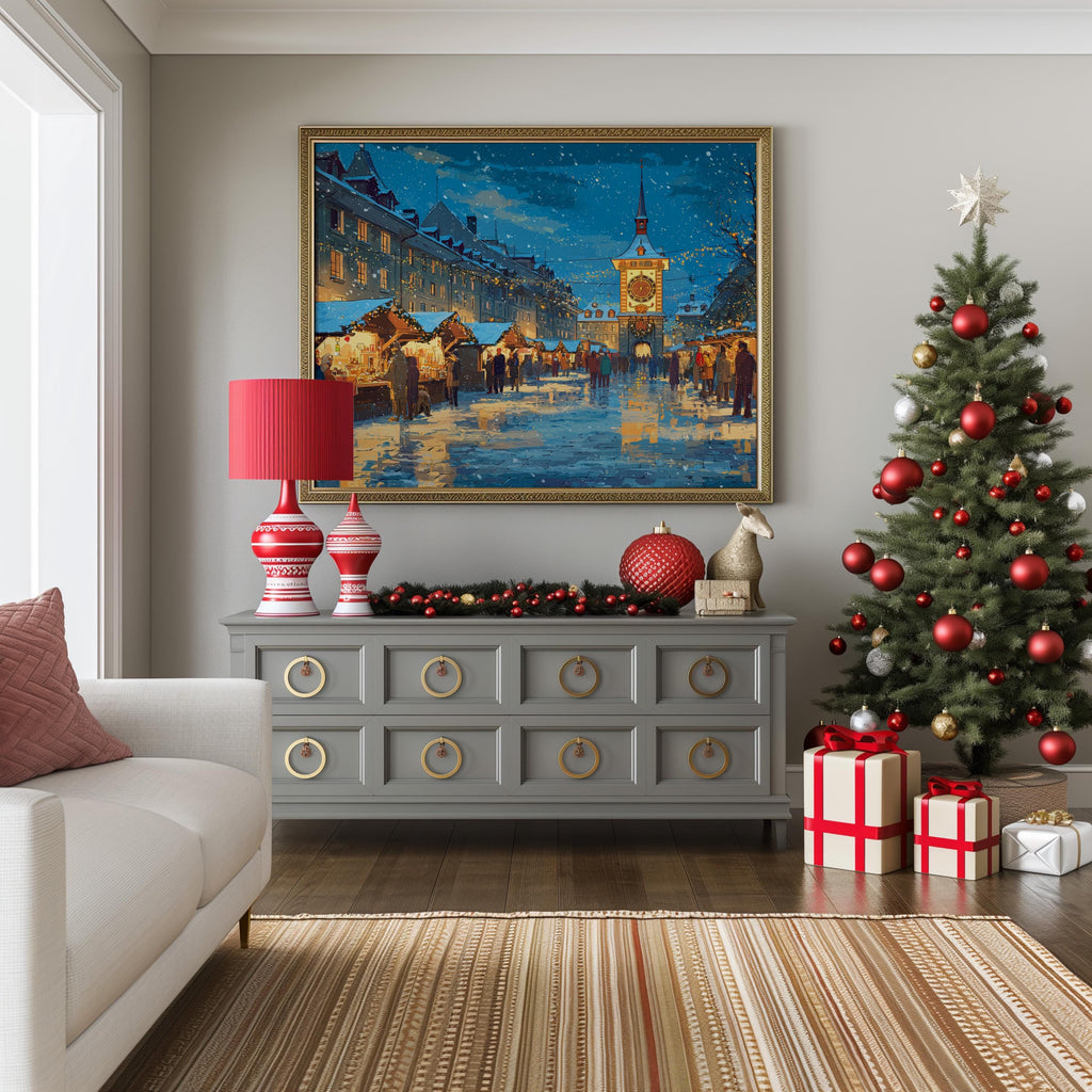 Bern Switzerland Christmas Wall Art, Custom Large Travel Poster Print, World Location Painting