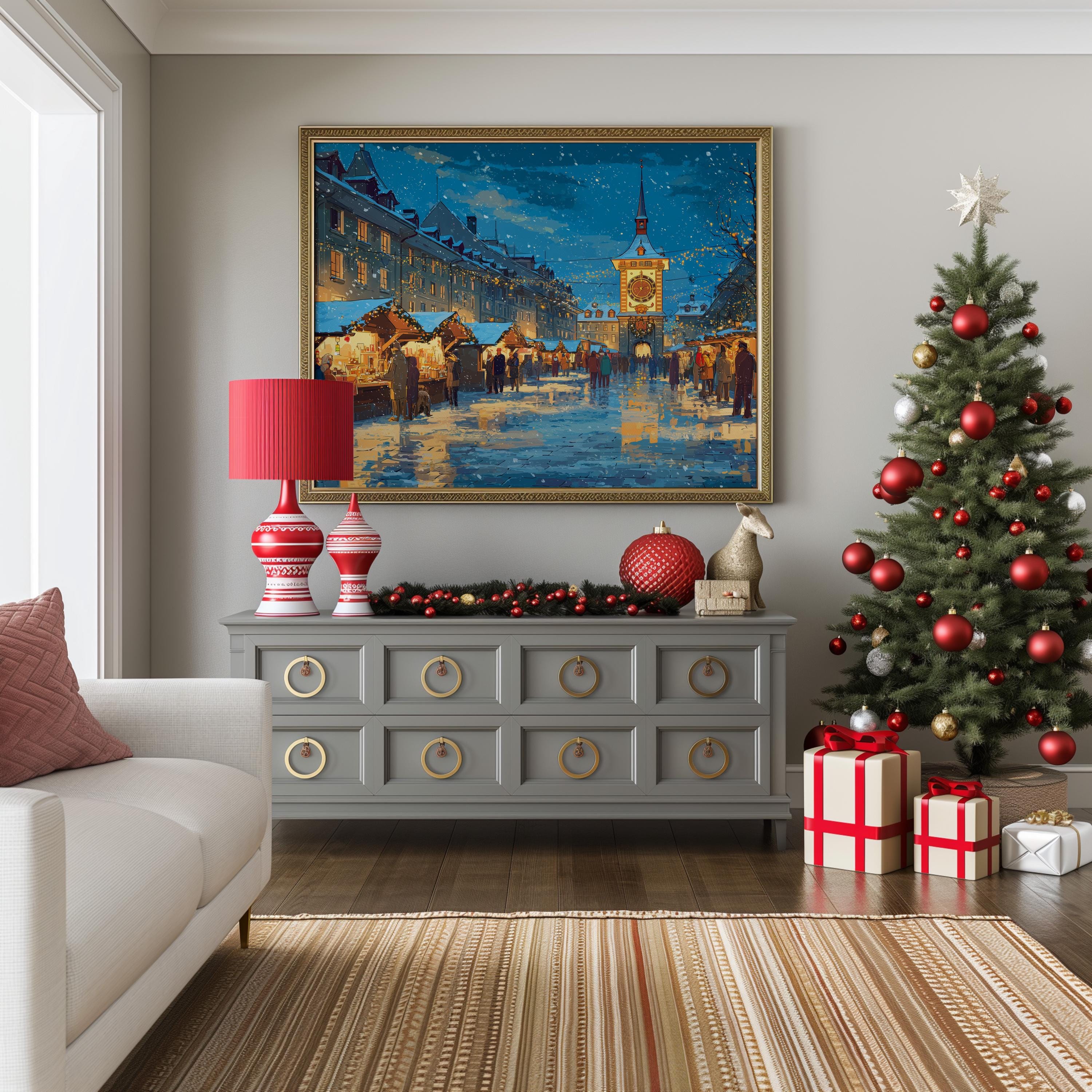 Bern Switzerland Christmas Wall Art, Custom Large Travel Poster Print, World Location Painting