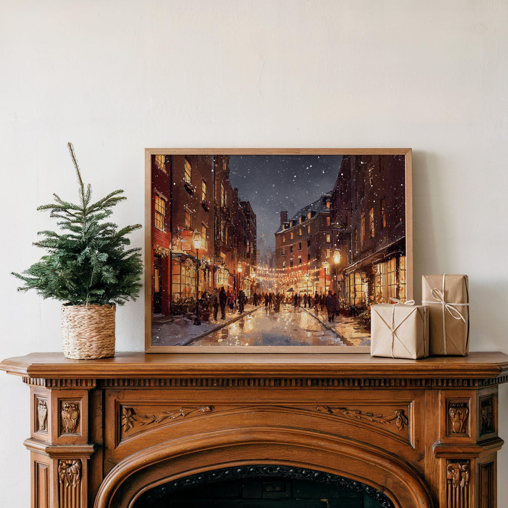 Boston Massachusetts Christmas Wall Art, Custom Large Travel Poster Print, World Location Painting