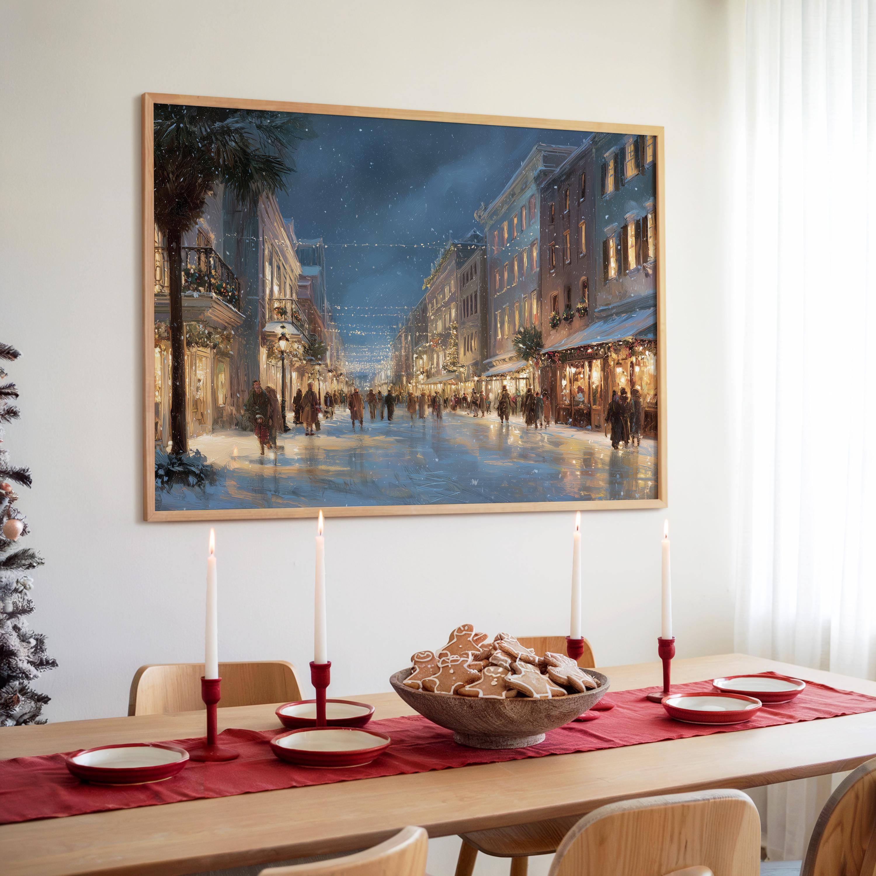 Charleston West Virginia Christmas Wall Art, Custom Large Travel Poster Print, World Location Painting