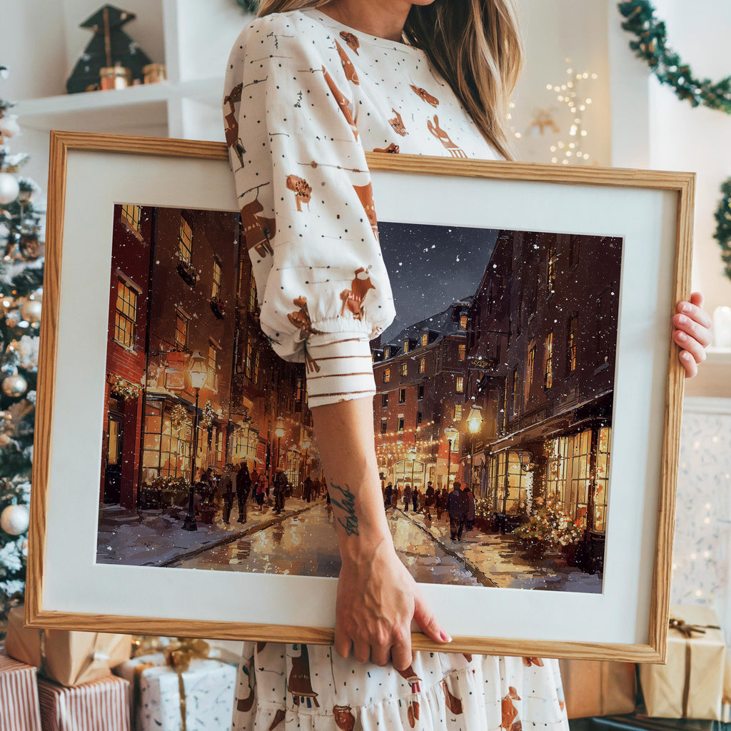 Boston Massachusetts Christmas Wall Art, Custom Large Travel Poster Print, World Location Painting