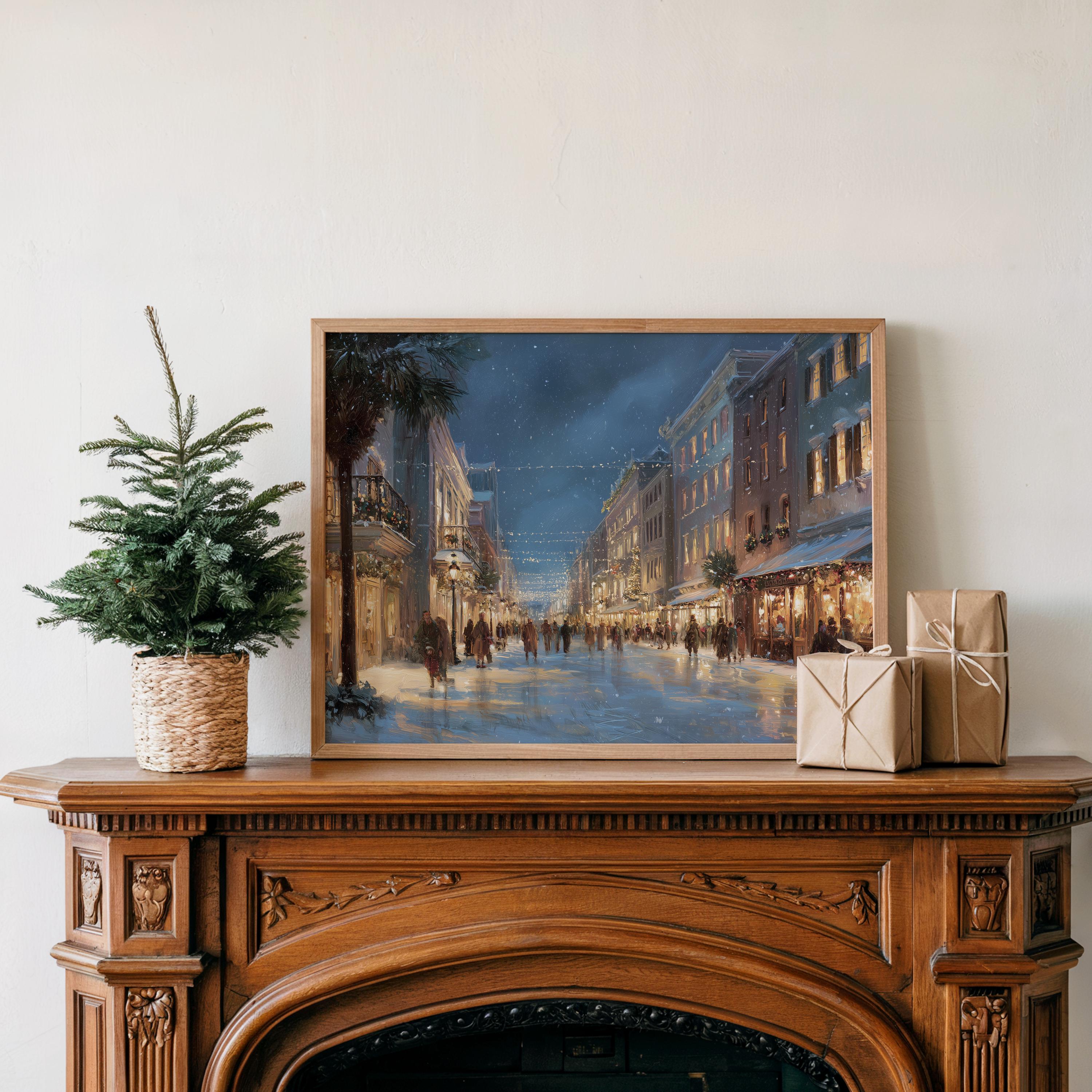 Charleston West Virginia Christmas Wall Art, Custom Large Travel Poster Print, World Location Painting