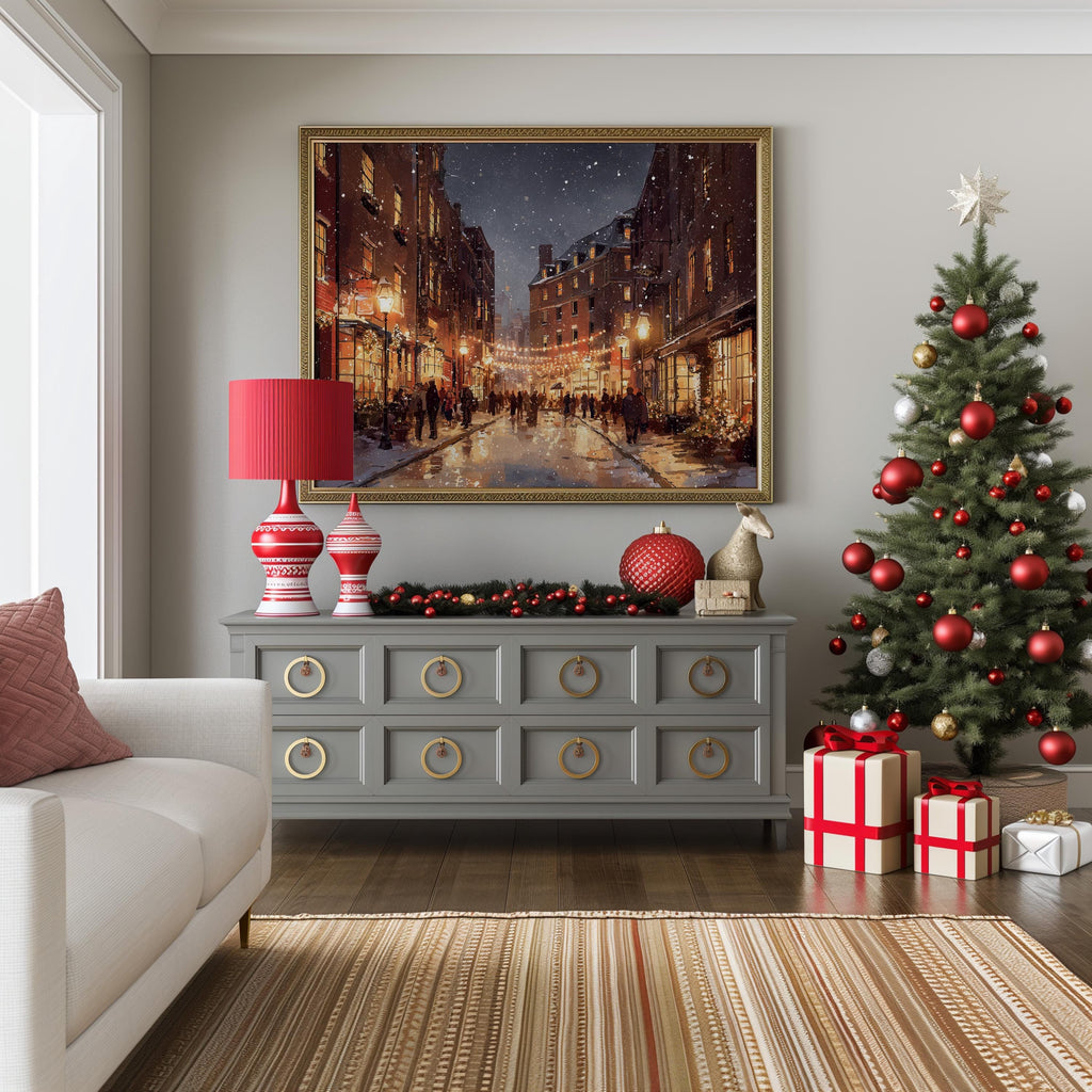 Boston Massachusetts Christmas Wall Art, Custom Large Travel Poster Print, World Location Painting