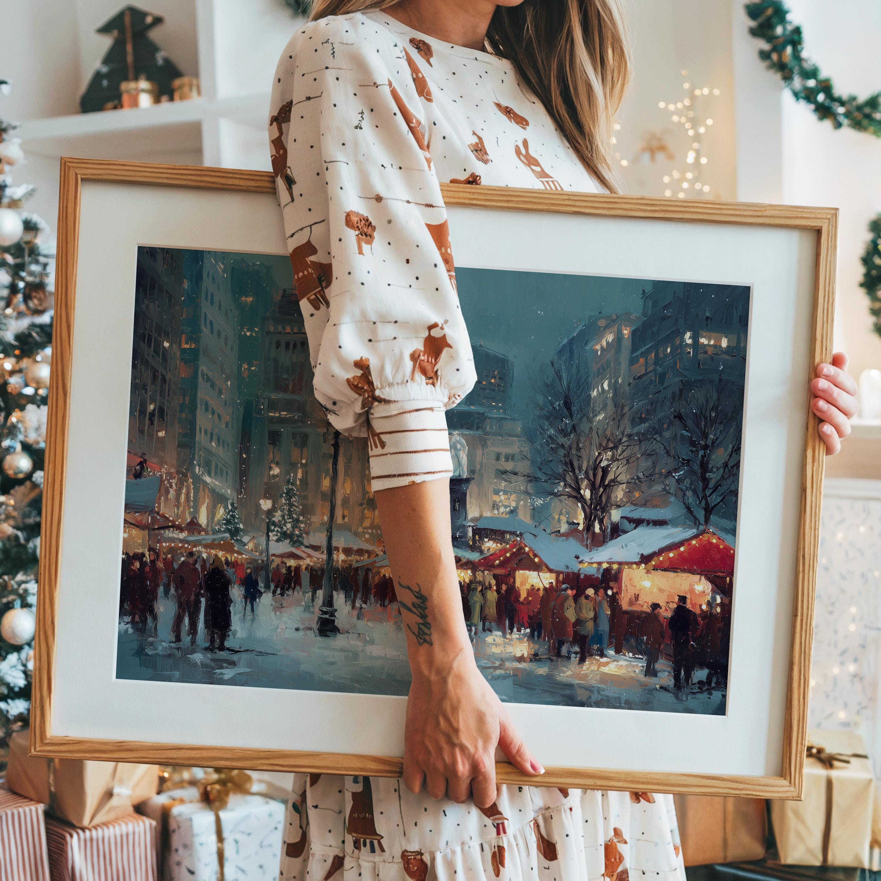 Cincinnati Ohio Christmas Wall Art, Custom Large Travel Poster Print, World Location Painting